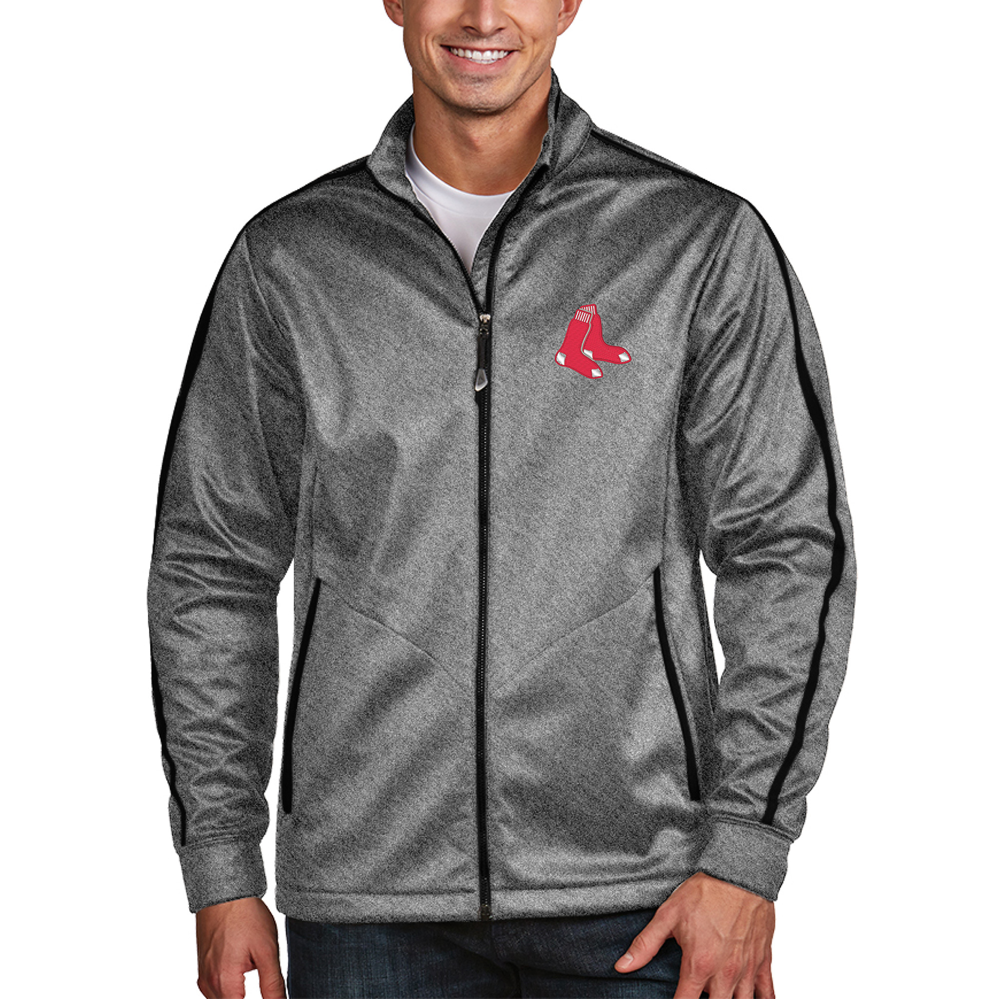 Men’s Antigua Heather Black Boston Red Sox Golf Full-Zip Jacket