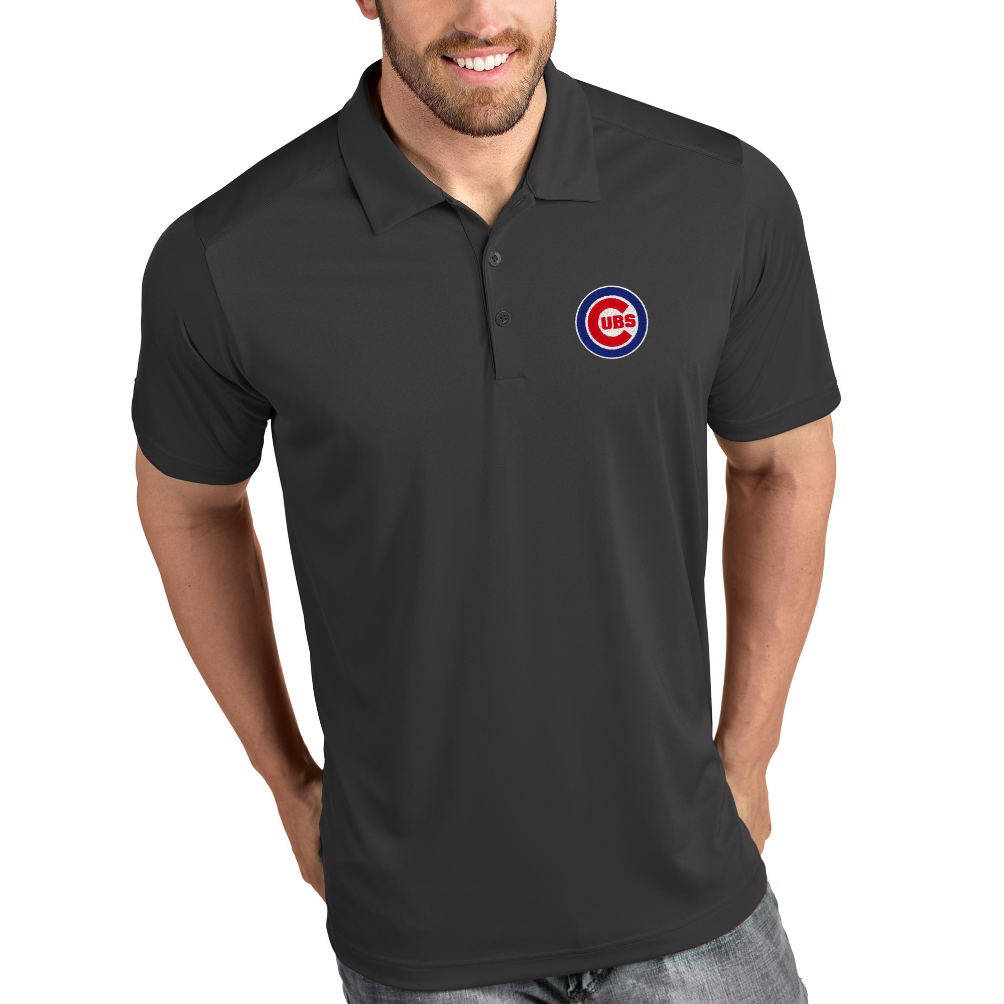 Men’s Antigua Gray Chicago Cubs Tribute Polo