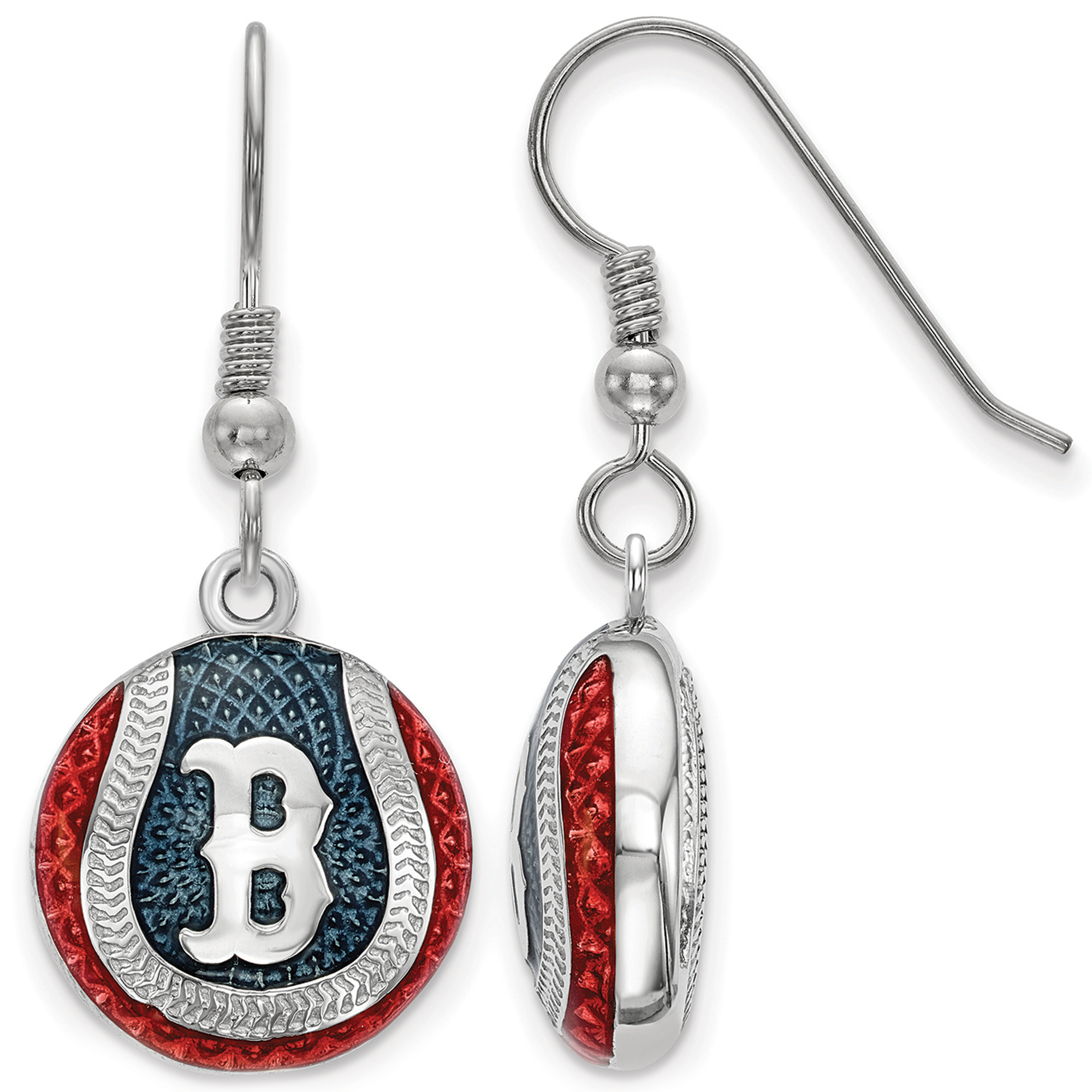 Women’s Boston Red Sox Sterling Silver Enameled Baseball Earrings
