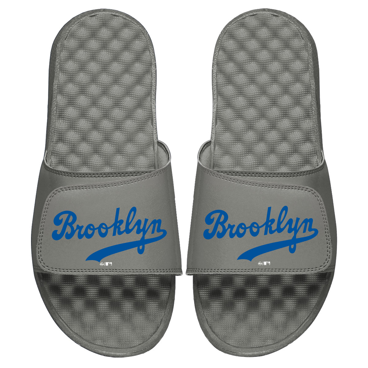 Men’s ISlide Gray Brooklyn Dodgers Cooperstown Wordmark Logo Slide Sandals