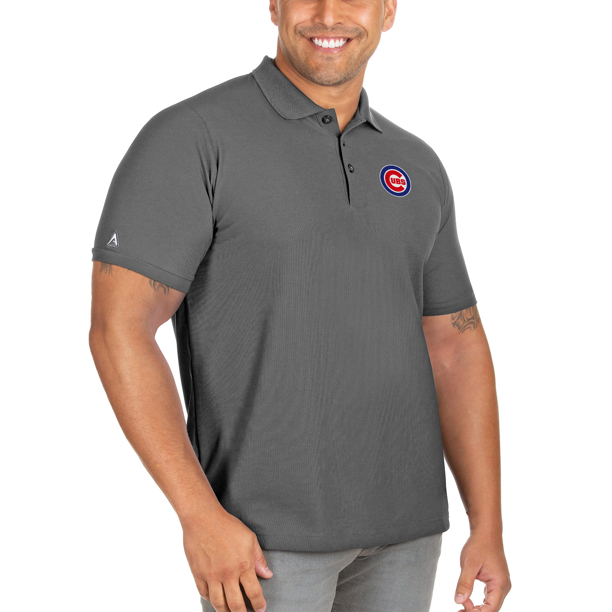 Men’s Antigua Gray Chicago Cubs Big & Tall Legacy Pique Polo