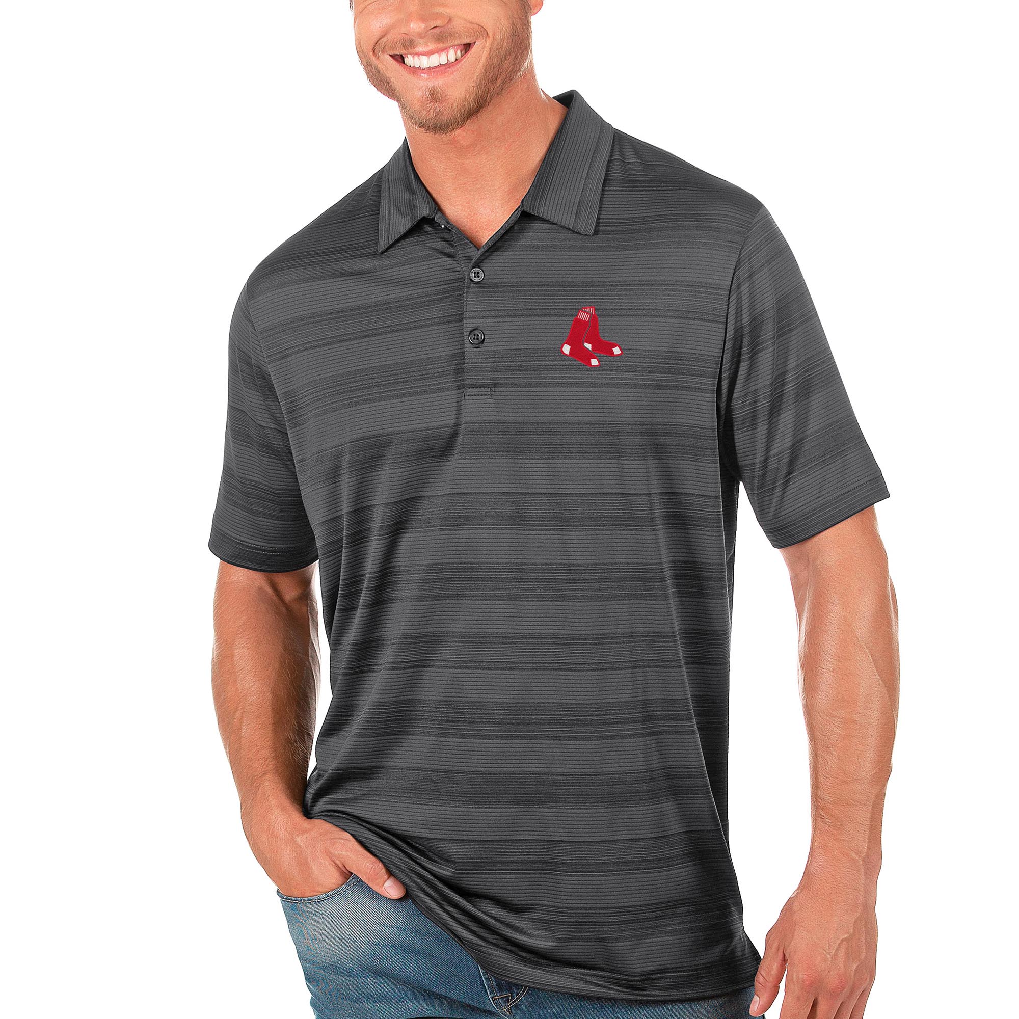 Men’s Antigua Gray Boston Red Sox Compass Polo