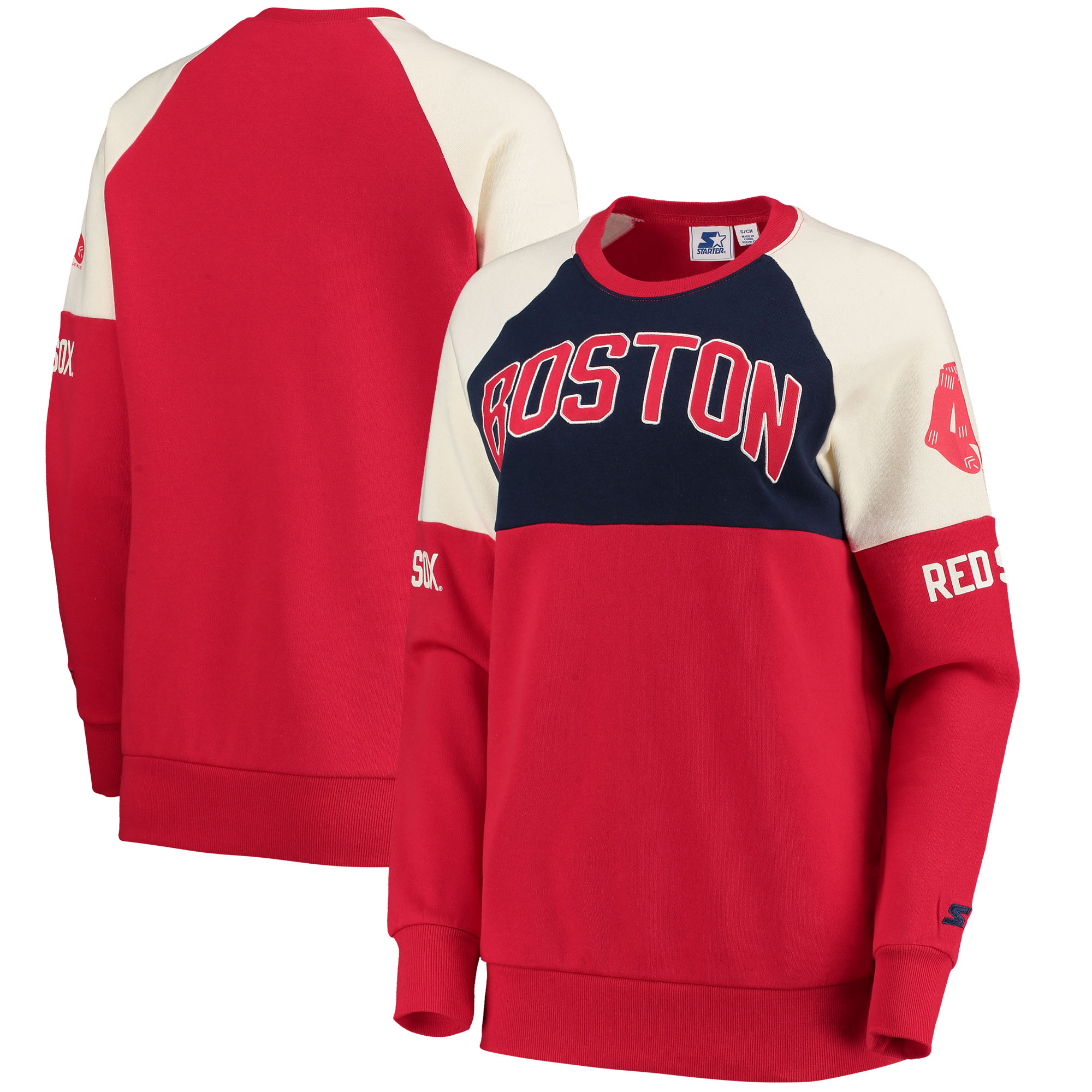 Women’s Starter Red/Navy Boston Red Sox Baseline Raglan Pullover Sweatshirt