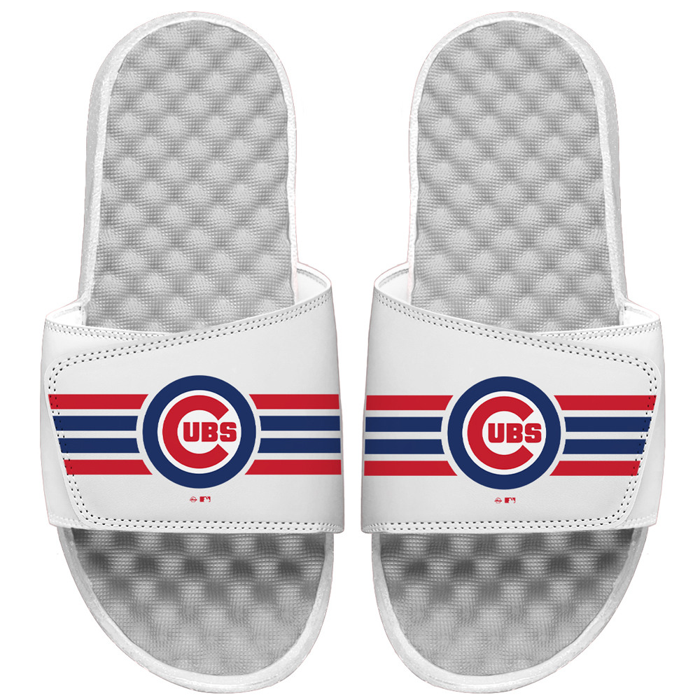 Men’s ISlide White Chicago Cubs Varsity Stripes Slide Sandals