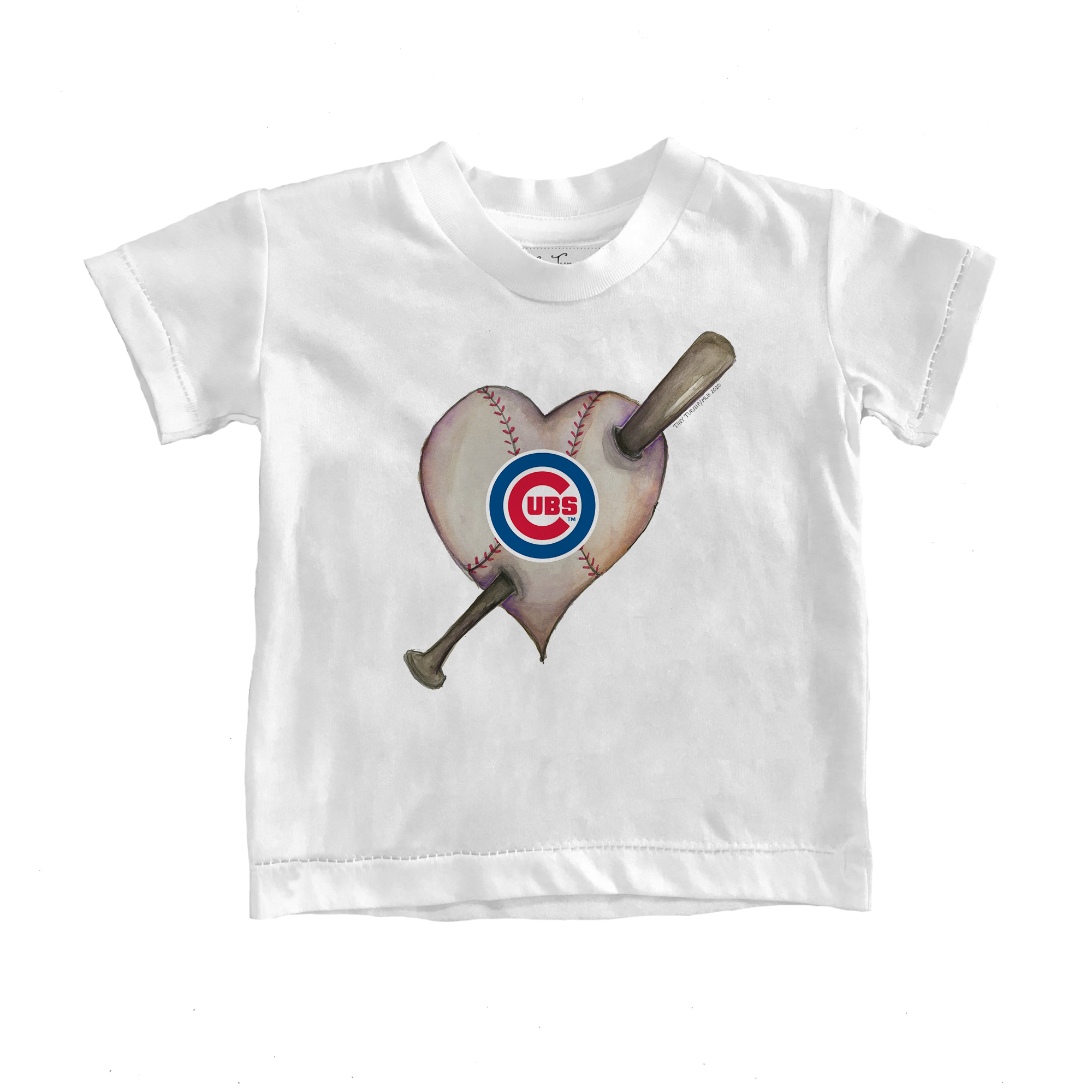 Toddler Tiny Turnip White Chicago Cubs Heart Bat T-Shirt