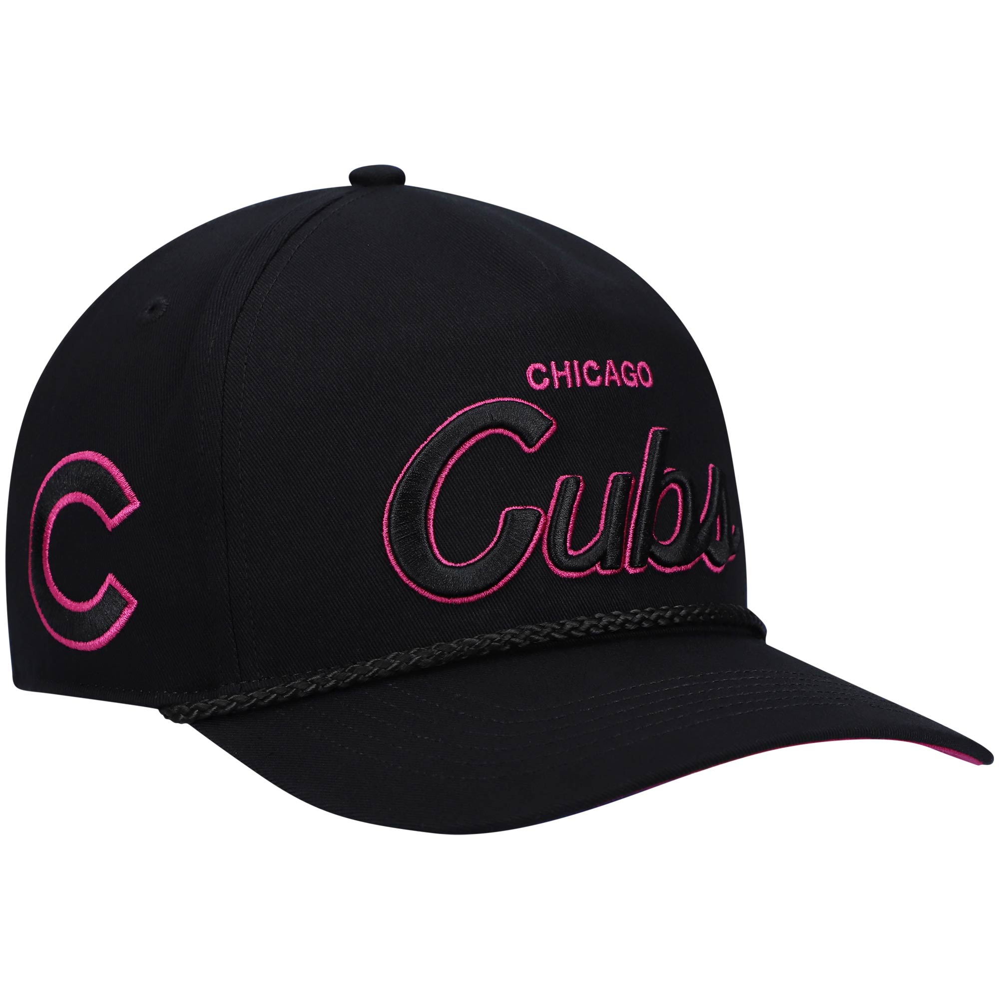 Men’s ’47 Black Chicago Cubs Hitch Orchid Undervisor Snapback Hat