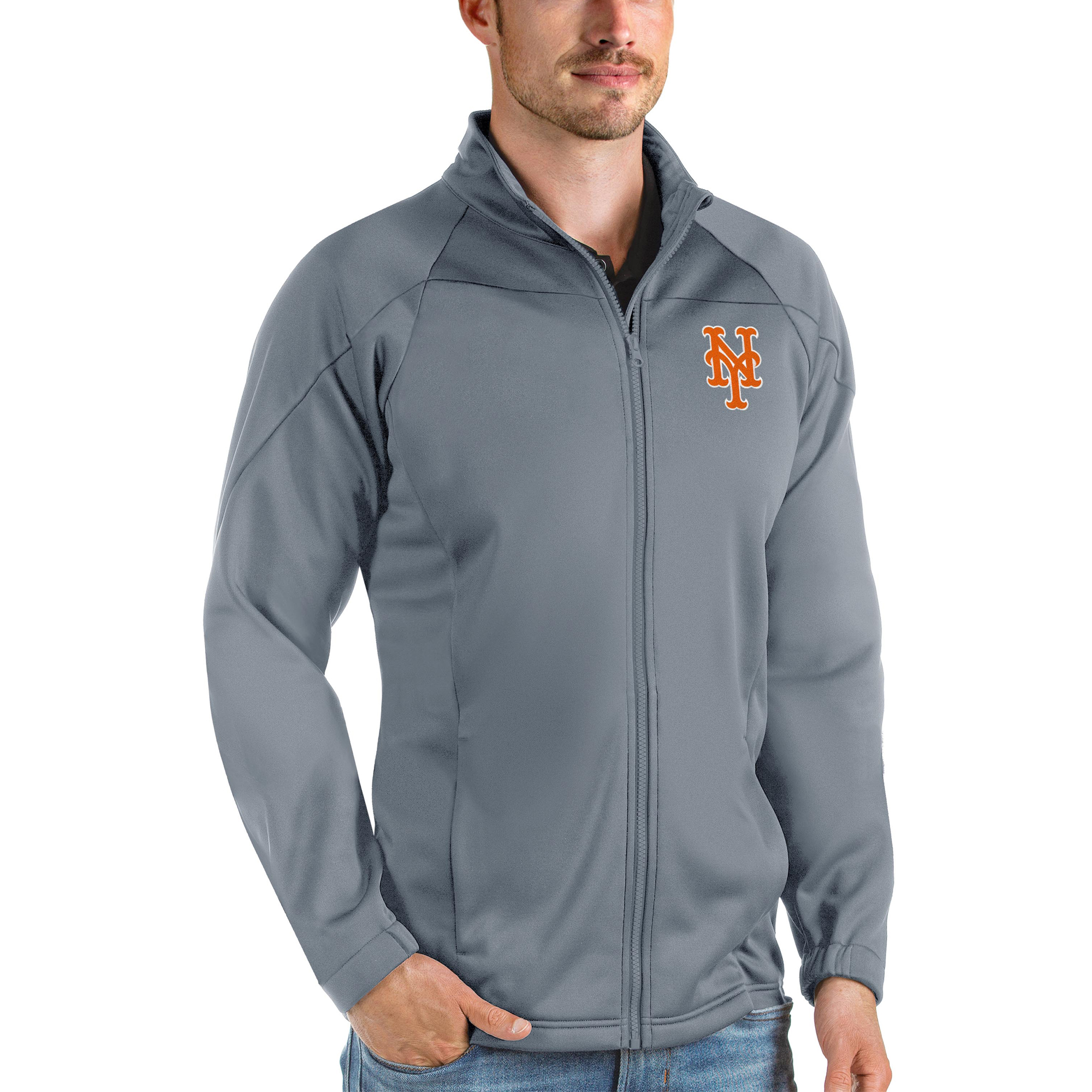 Men’s Antigua Gray New York Mets Links Full-Zip Golf Jacket
