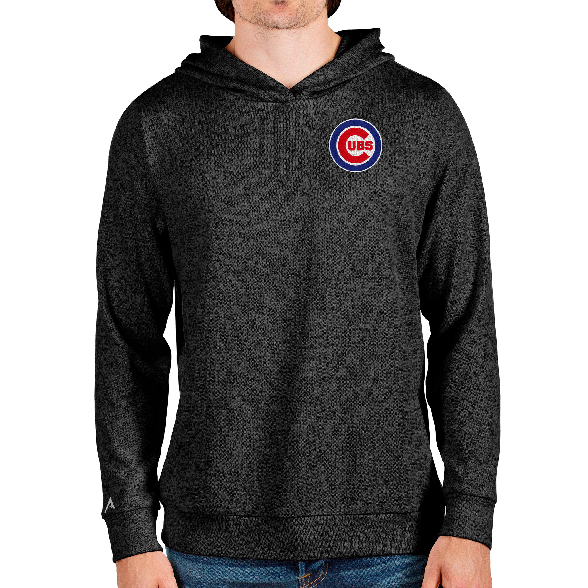 Men’s Antigua Heathered Black Chicago Cubs Absolute Pullover Hoodie