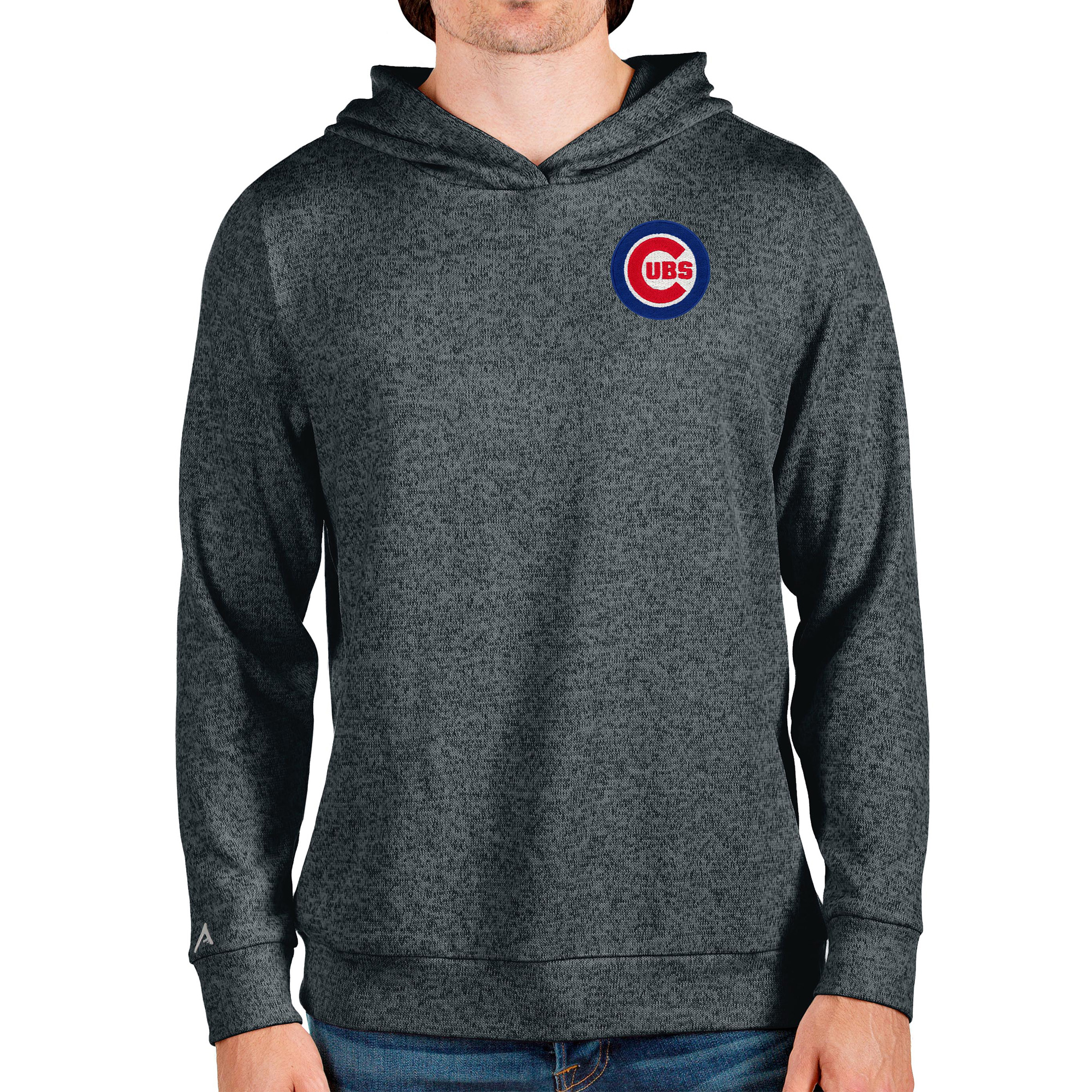 Men’s Antigua Heathered Charcoal Chicago Cubs Absolute Pullover Hoodie