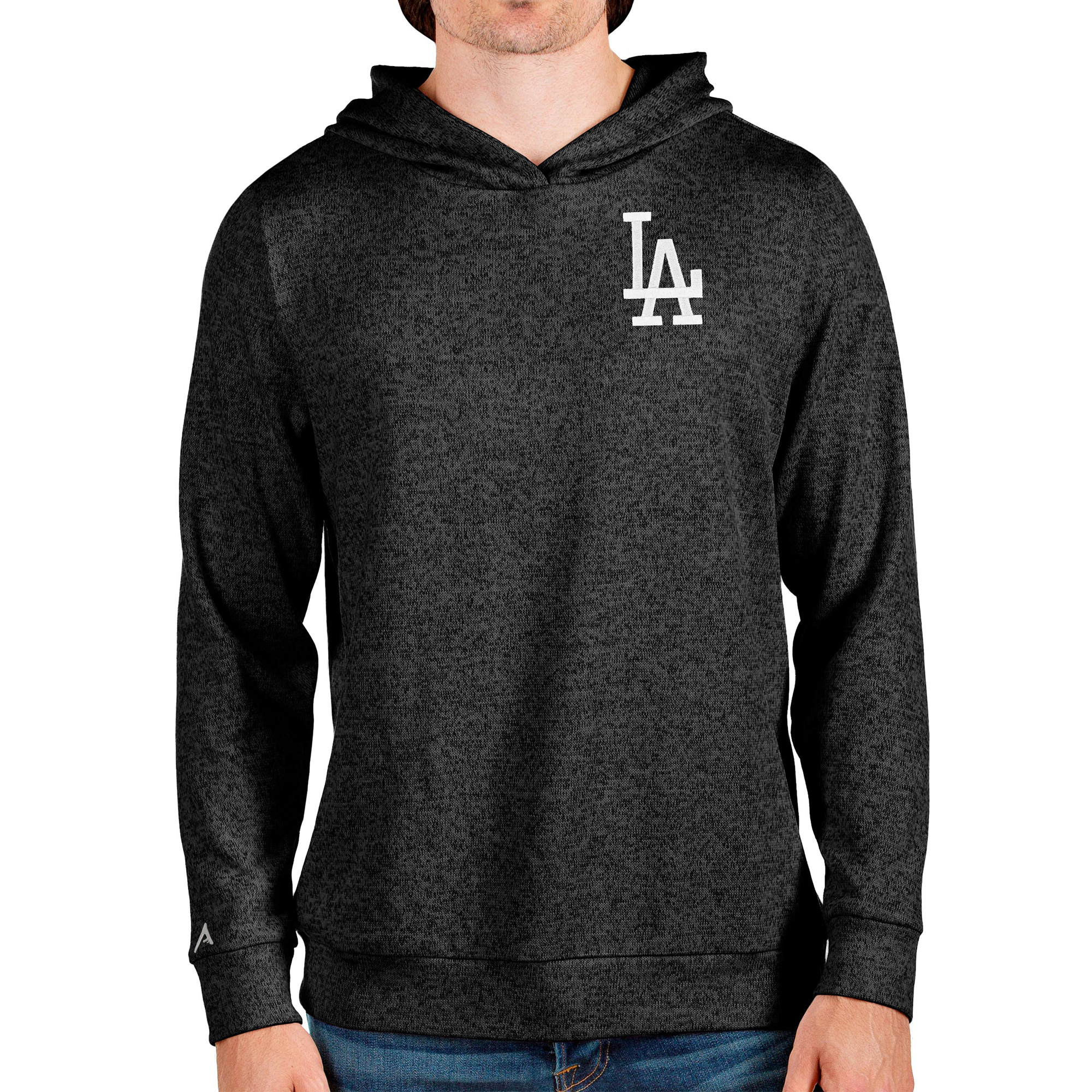 Men’s Antigua Heathered Black Los Angeles Dodgers Absolute Pullover Hoodie