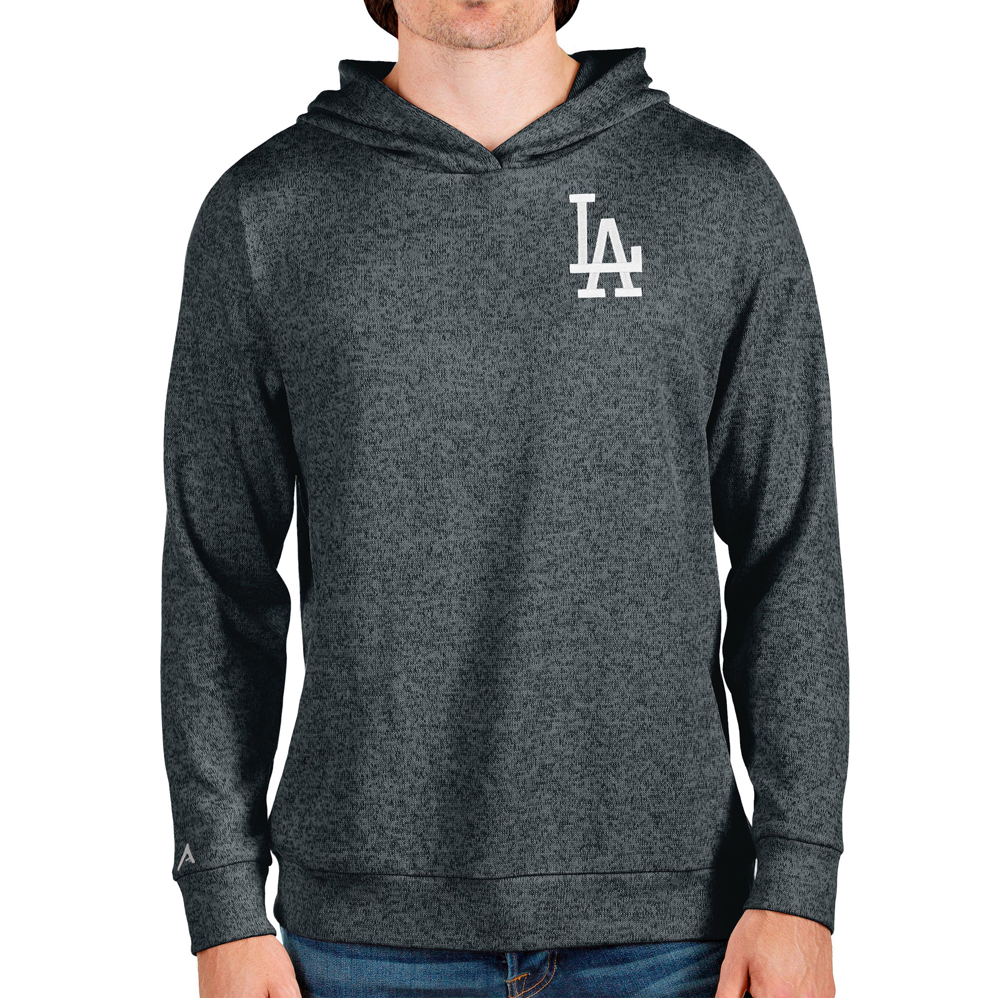 Men’s Antigua Heathered Charcoal Los Angeles Dodgers Absolute Pullover Hoodie