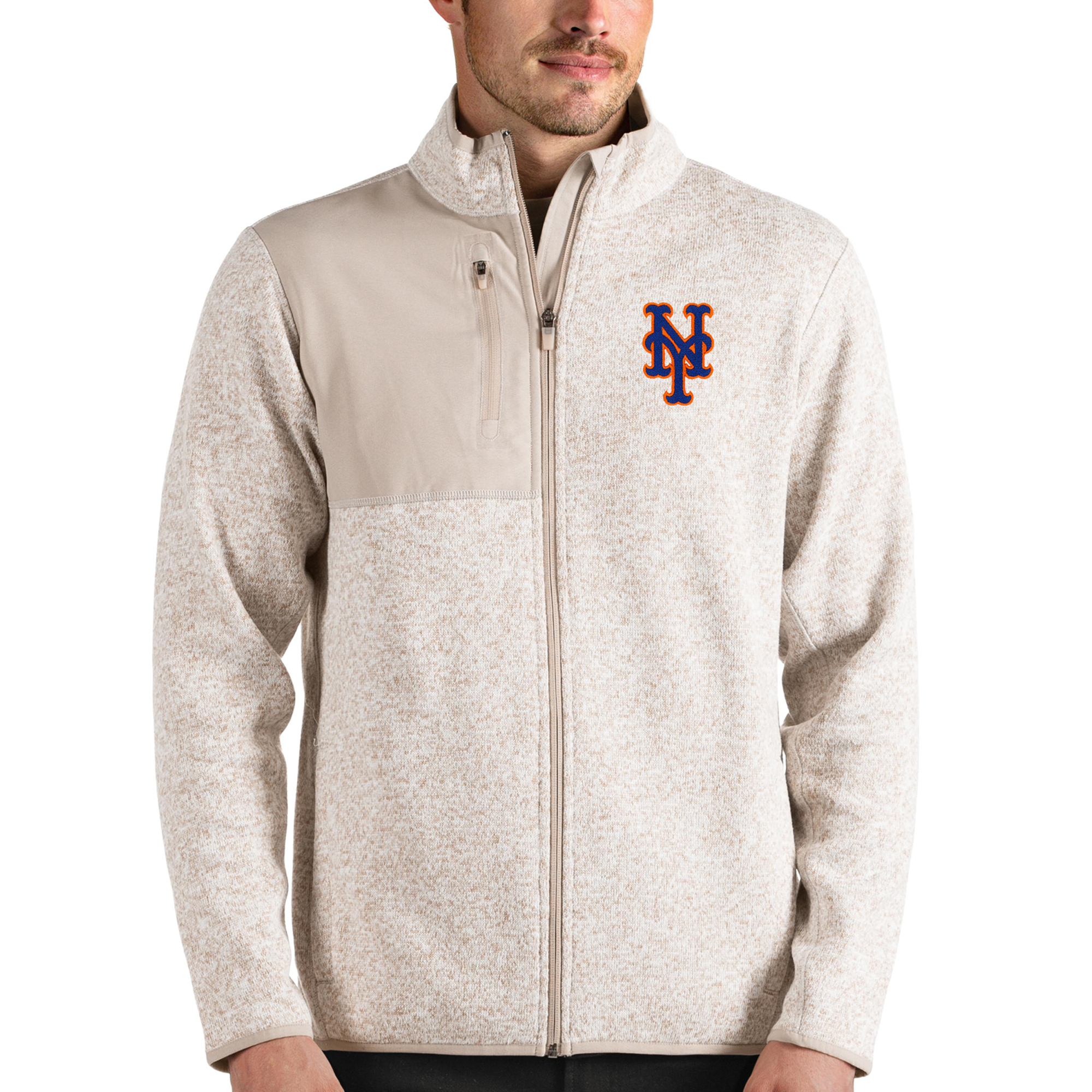 Men’s Antigua Oatmeal New York Mets Fortune Full-Zip Jacket