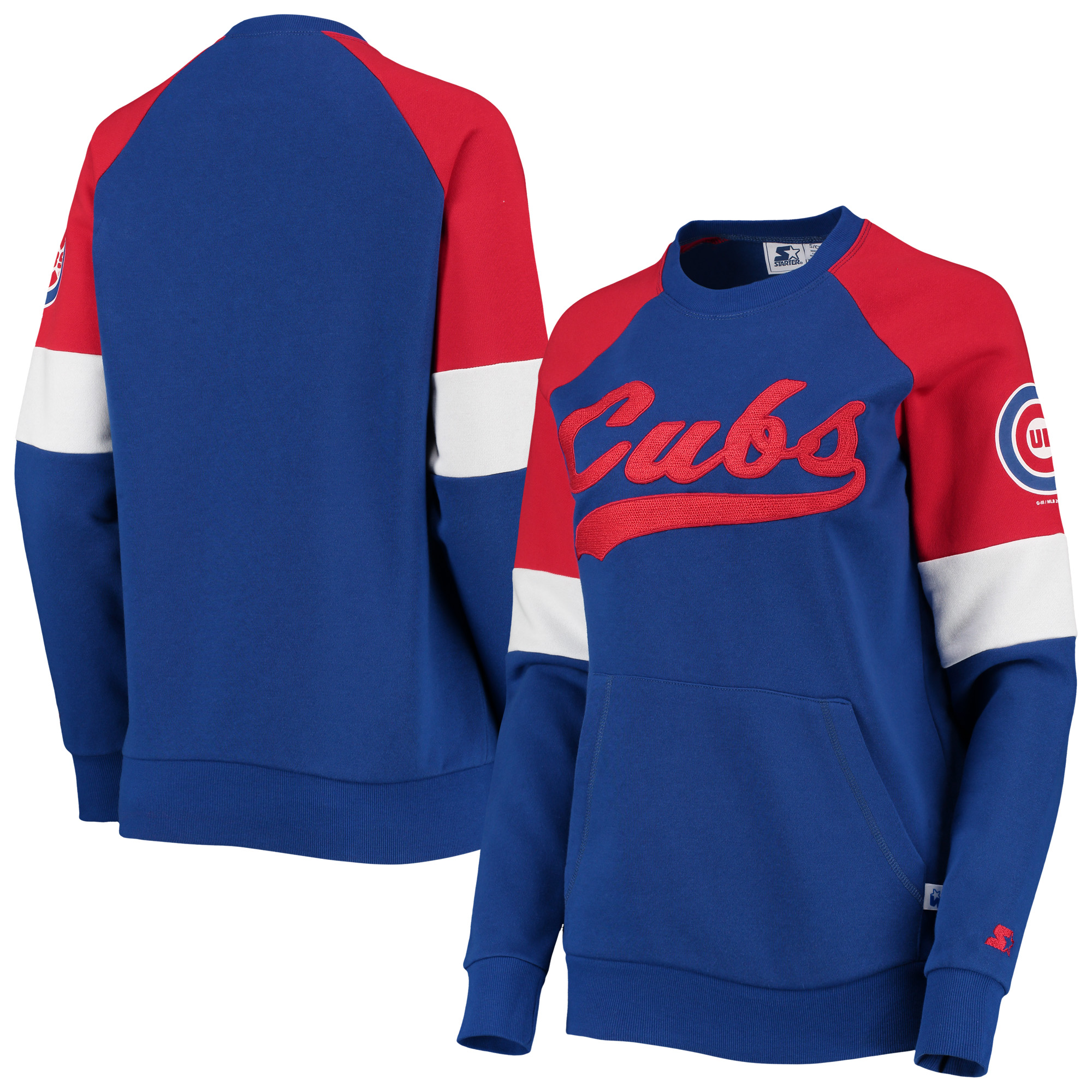 Women’s Starter Royal/Red Chicago Cubs Playmaker Raglan Pullover Sweatshirt