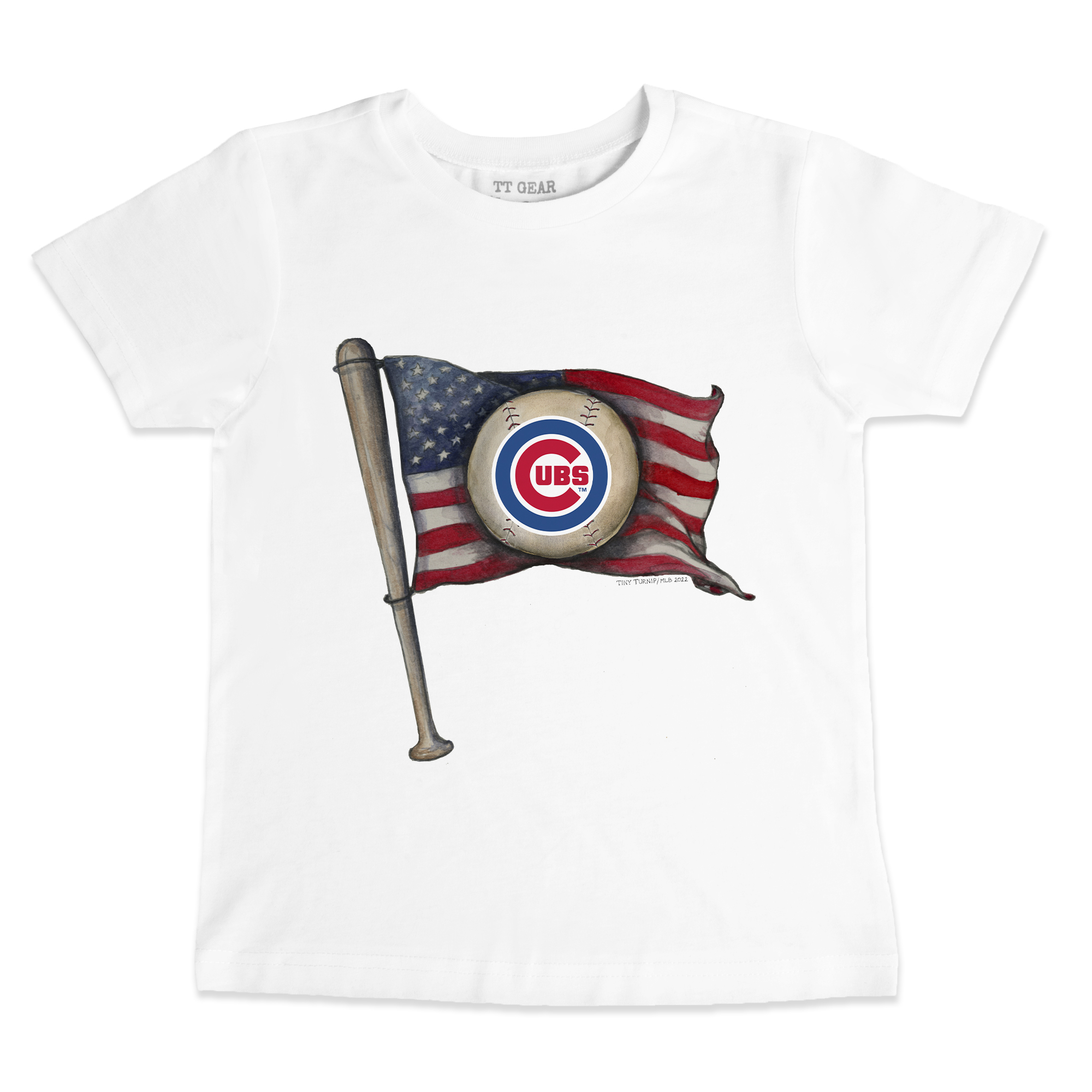 Toddler Tiny Turnip White Chicago Cubs Baseball Flag T-Shirt