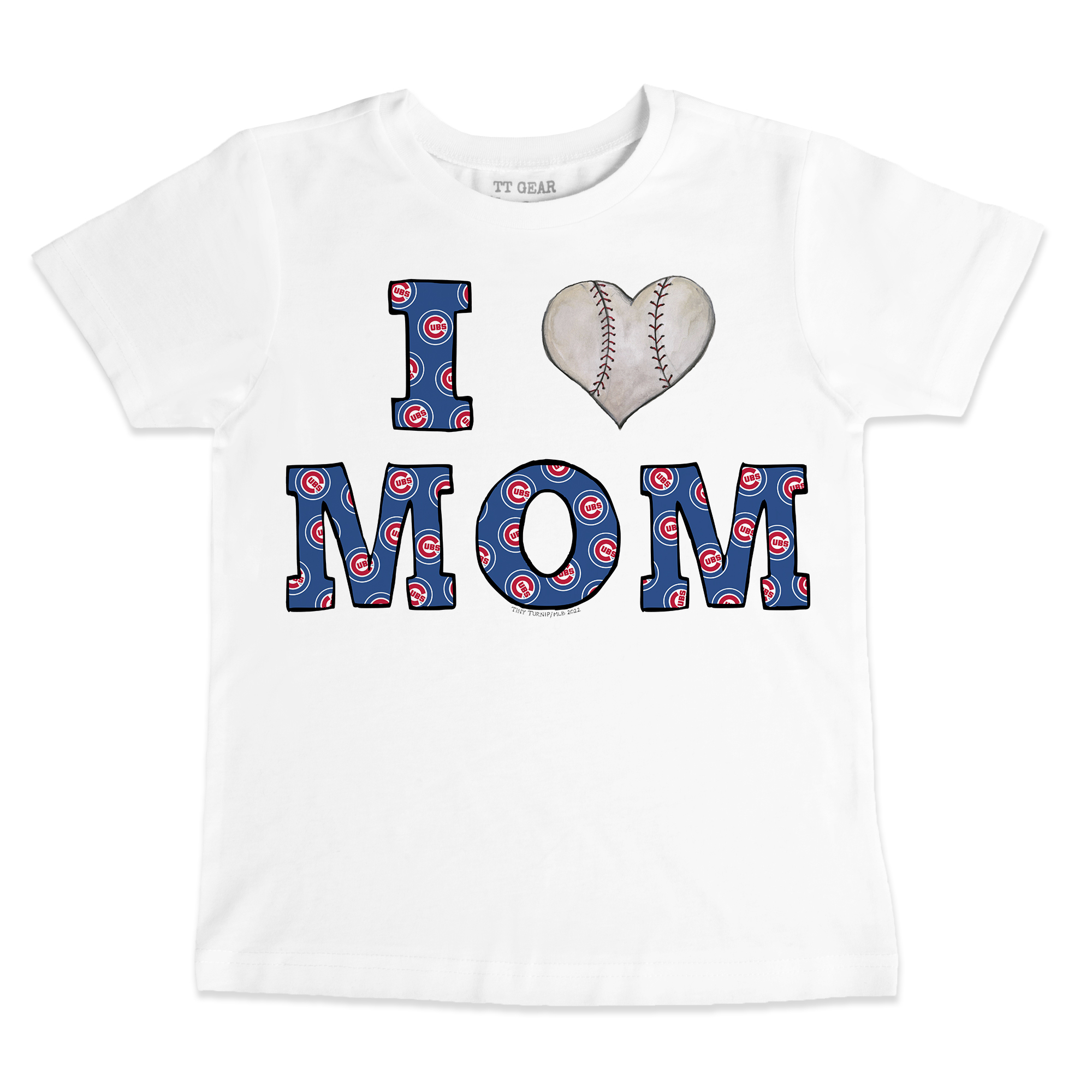 Toddler Tiny Turnip White Chicago Cubs Heart Mom T-Shirt