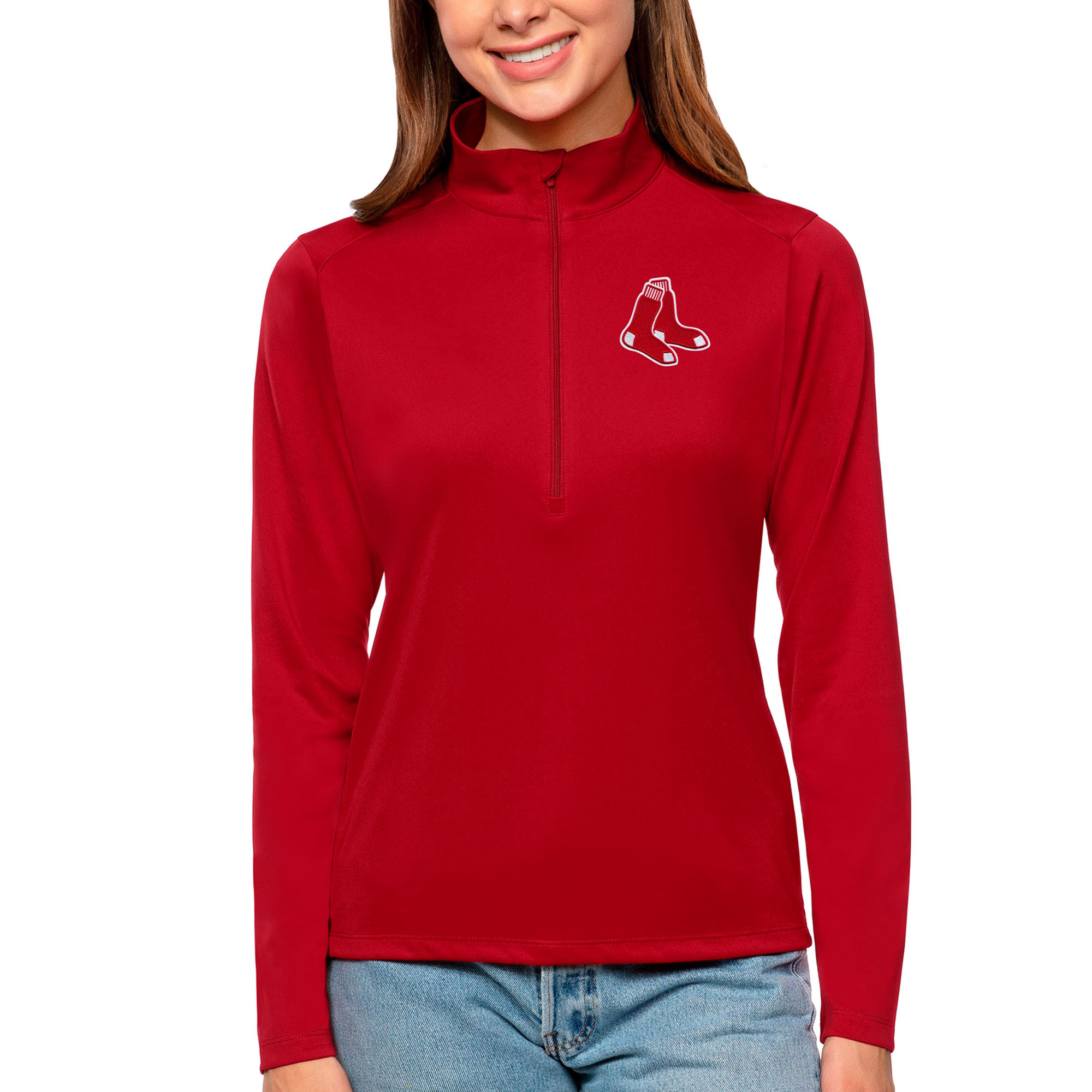 Women’s Antigua Red Boston Red Sox Tribute Quarter-Zip Pullover Top