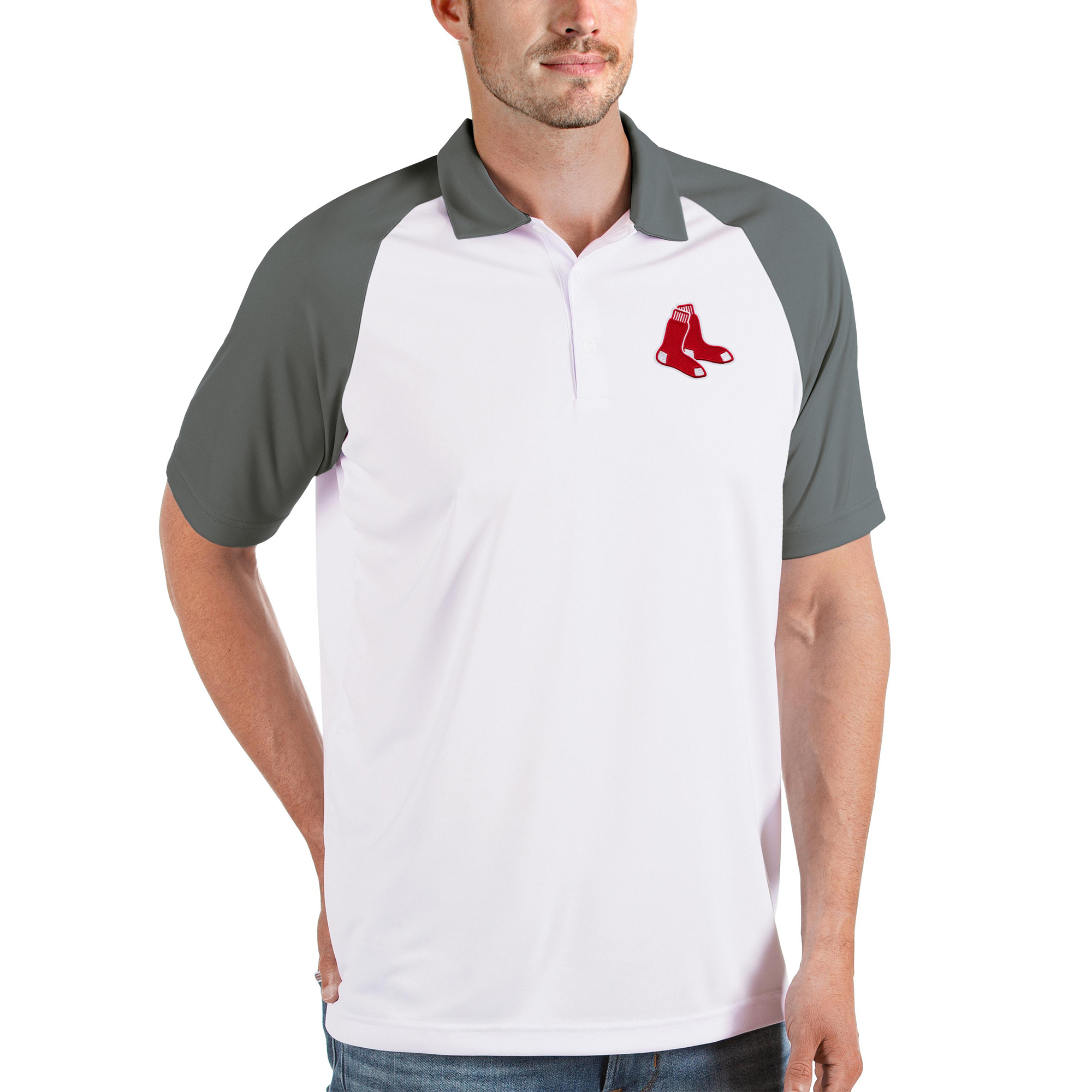 Men’s Antigua White/Gray Boston Red Sox Nova Polo