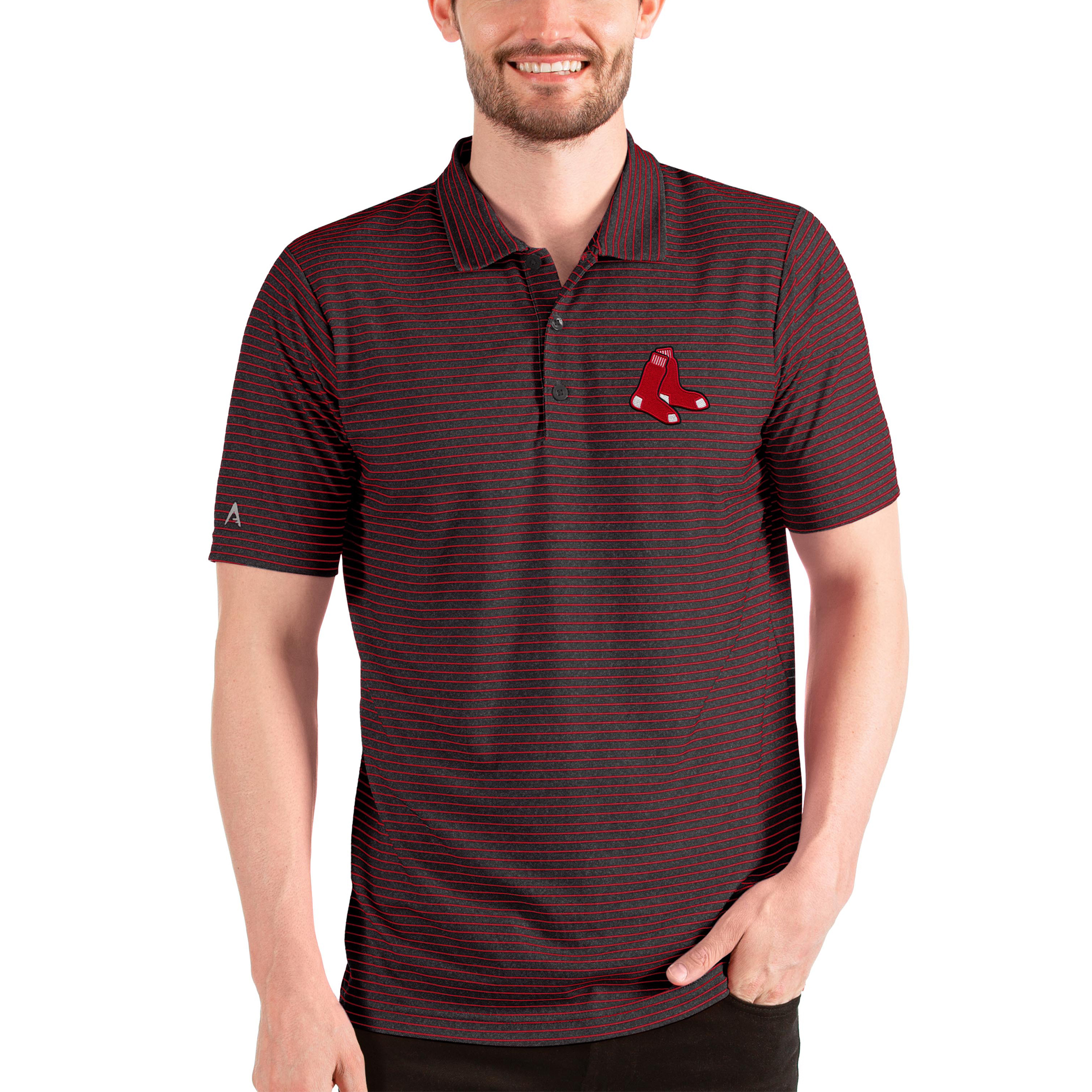 Men’s Antigua Heathered Black/Red Boston Red Sox Esteem Polo