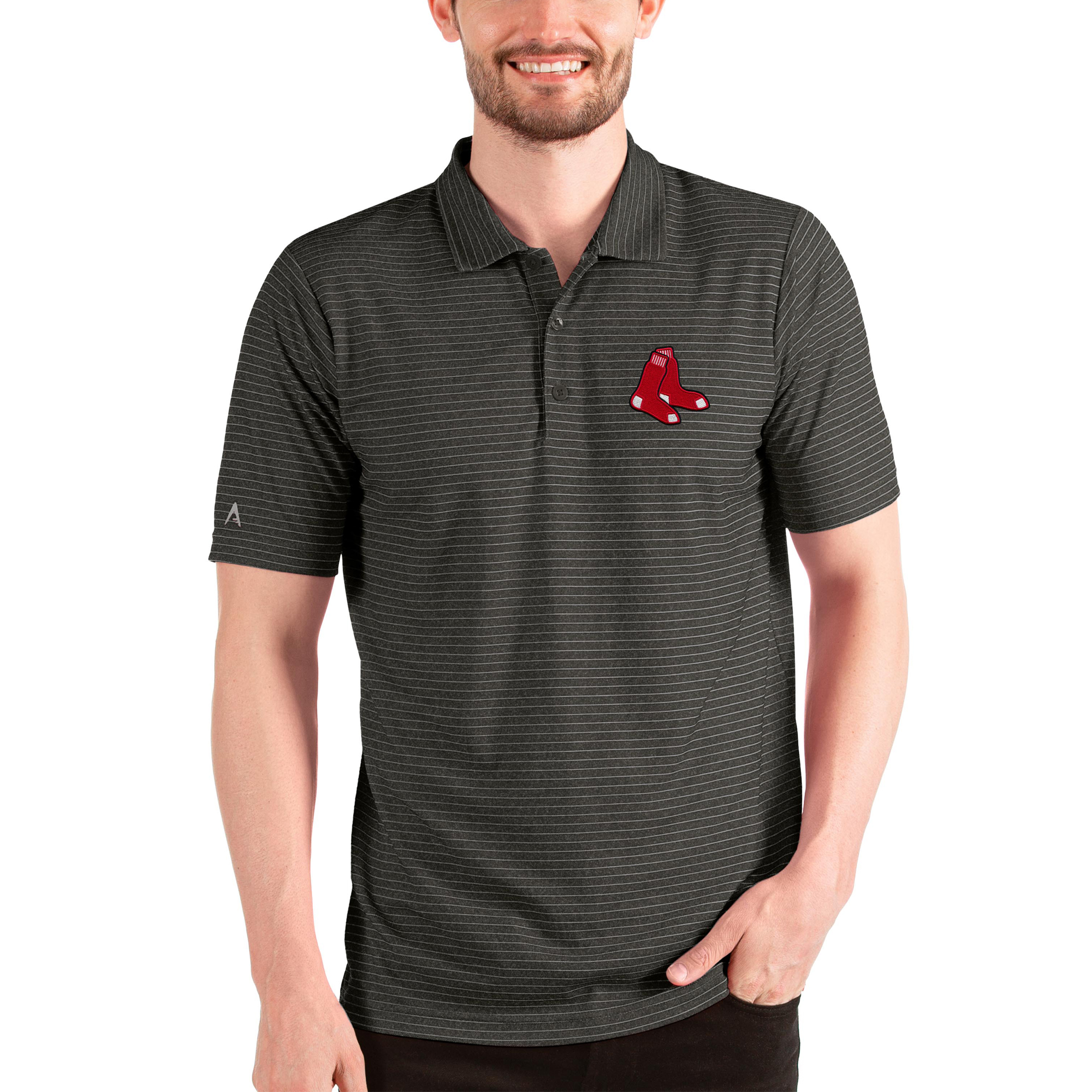 Men’s Antigua Heathered Navy/Red Boston Red Sox Esteem Polo