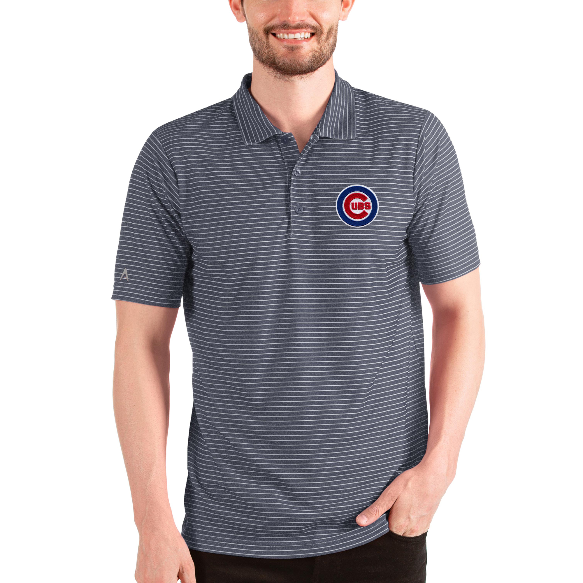 Men’s Antigua Heathered Navy/White Chicago Cubs Esteem Polo