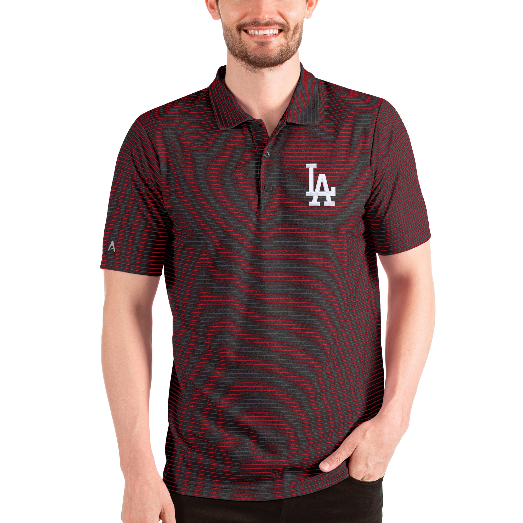 Men’s Antigua Heathered Black/Red Los Angeles Dodgers Esteem Polo