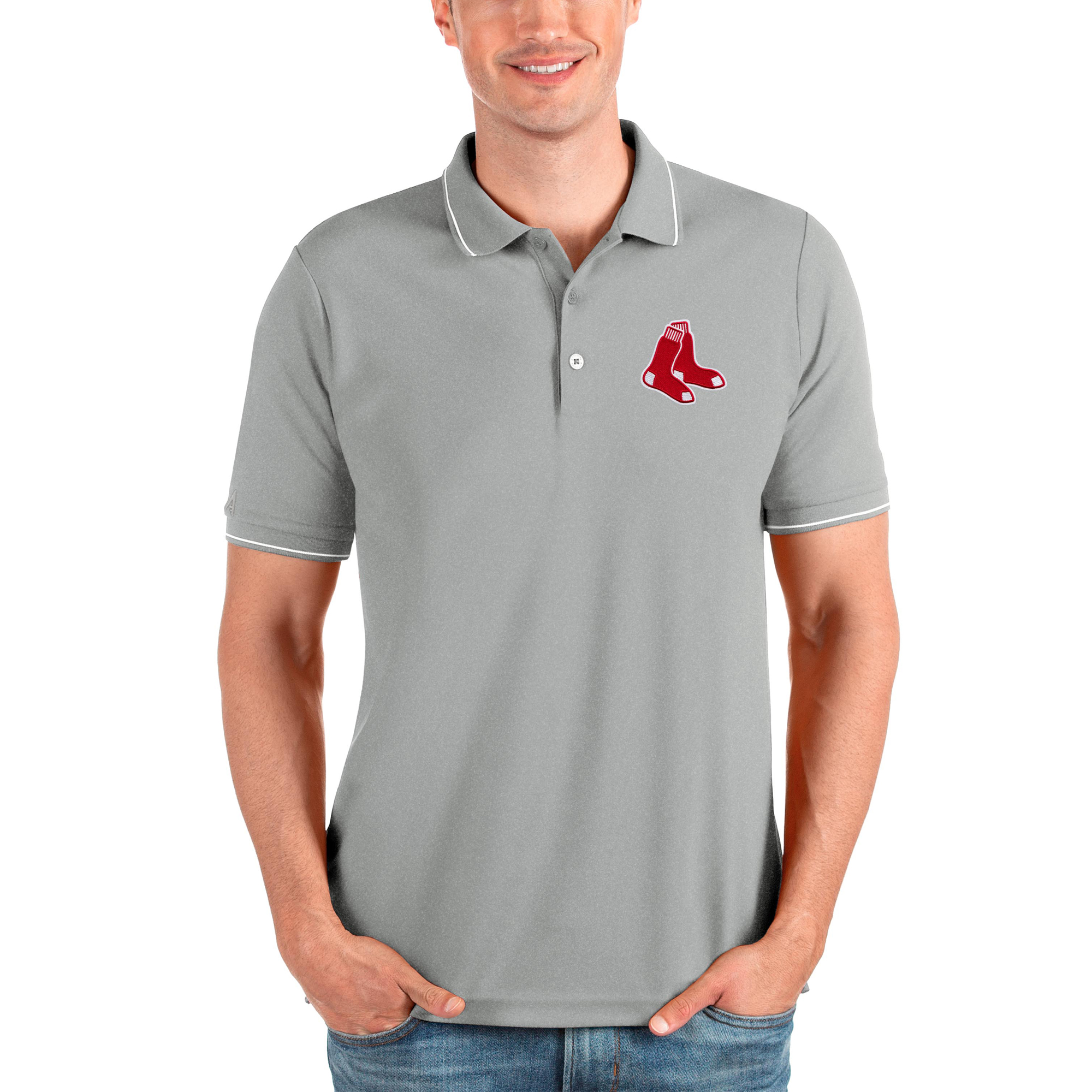 Men’s Antigua Heathered Gray Boston Red Sox Affluent Polo
