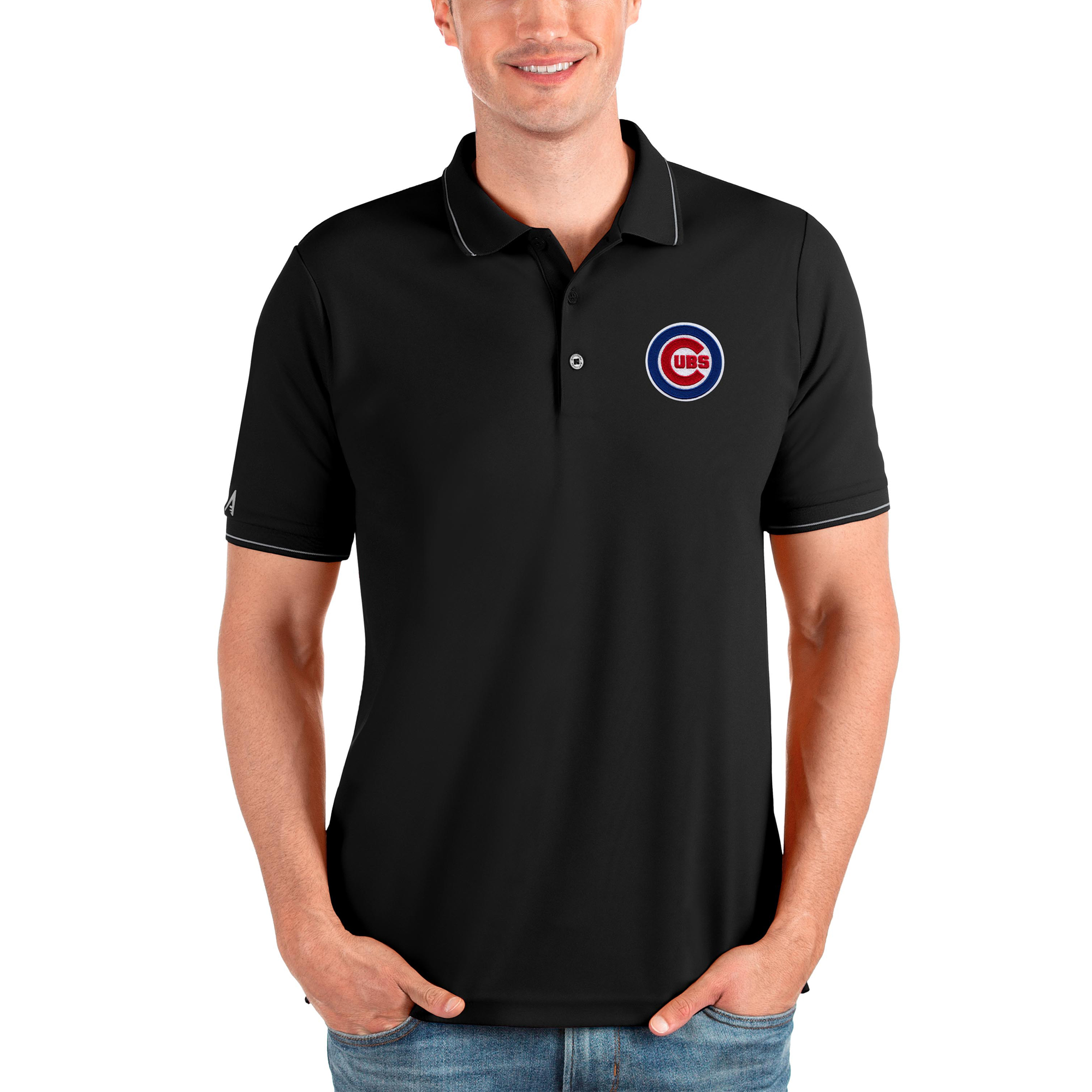 Men’s Antigua Black Chicago Cubs Affluent Polo