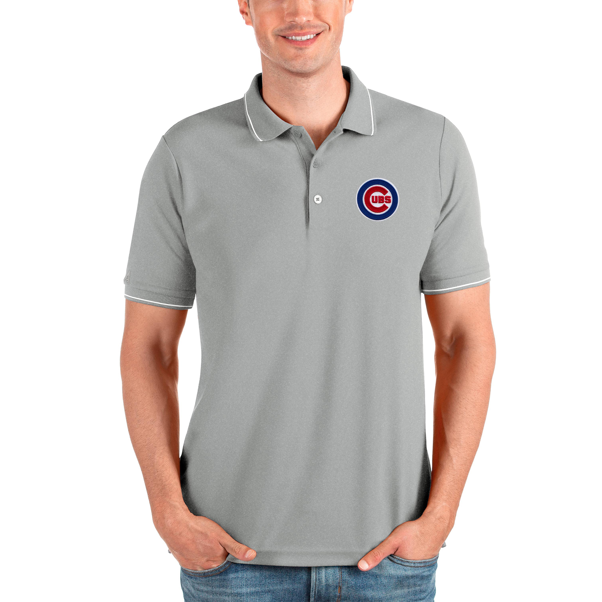 Men’s Antigua Heathered Gray Chicago Cubs Affluent Polo