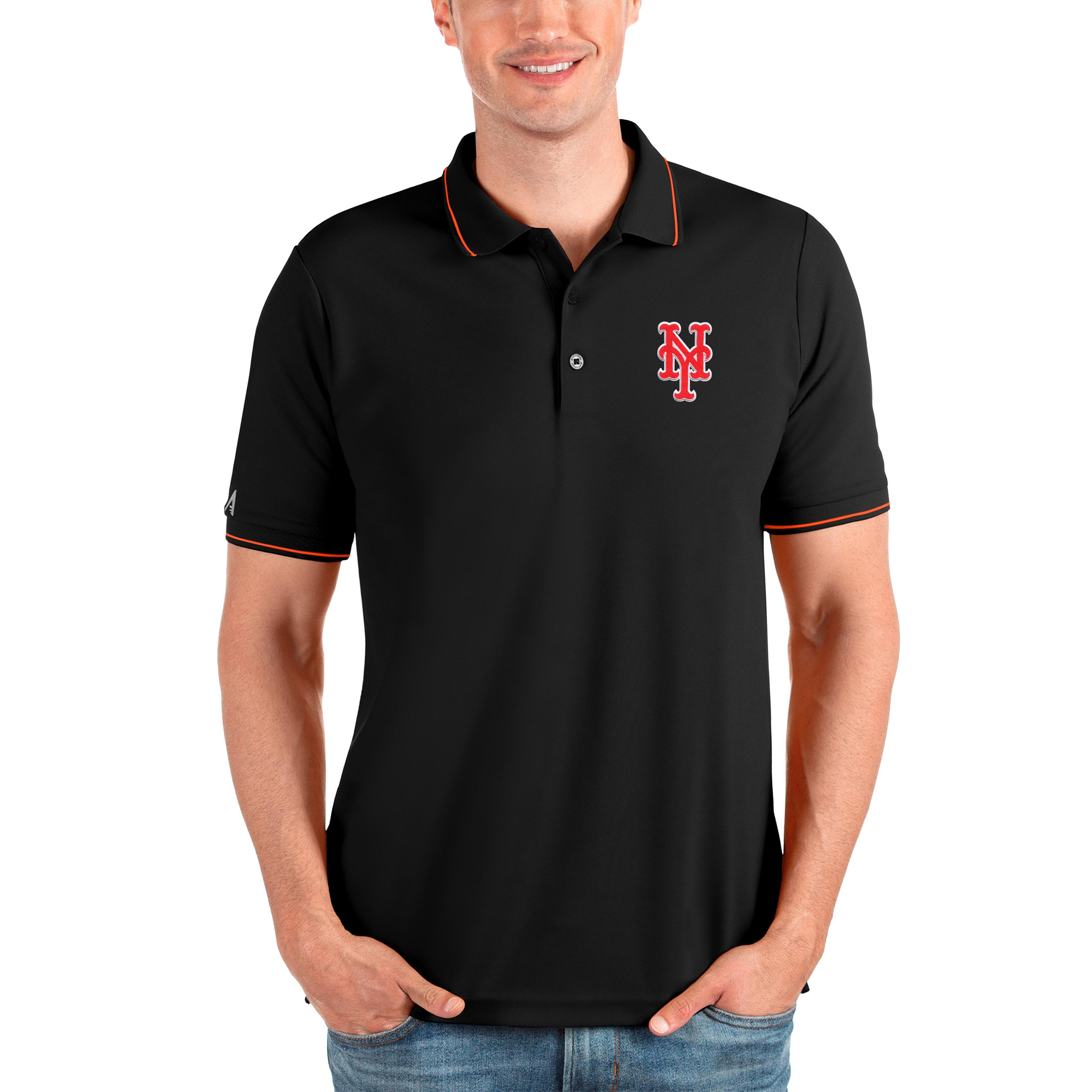 Men’s Antigua Black New York Mets Affluent Polo