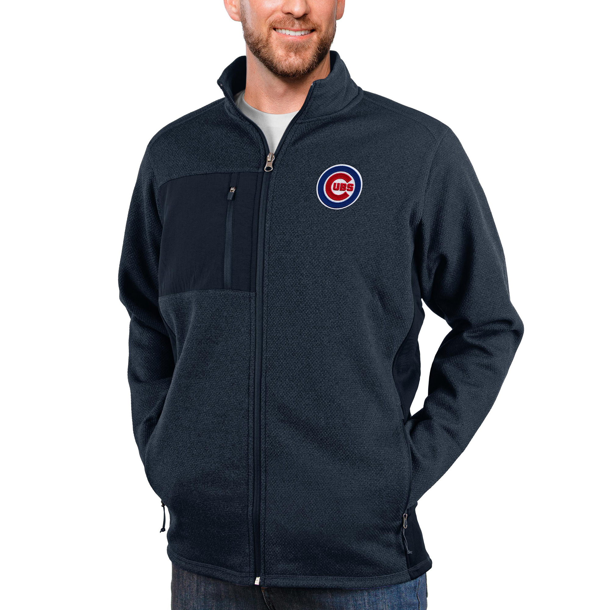 Men’s Antigua Heathered Navy Chicago Cubs Course Full-Zip Jacket