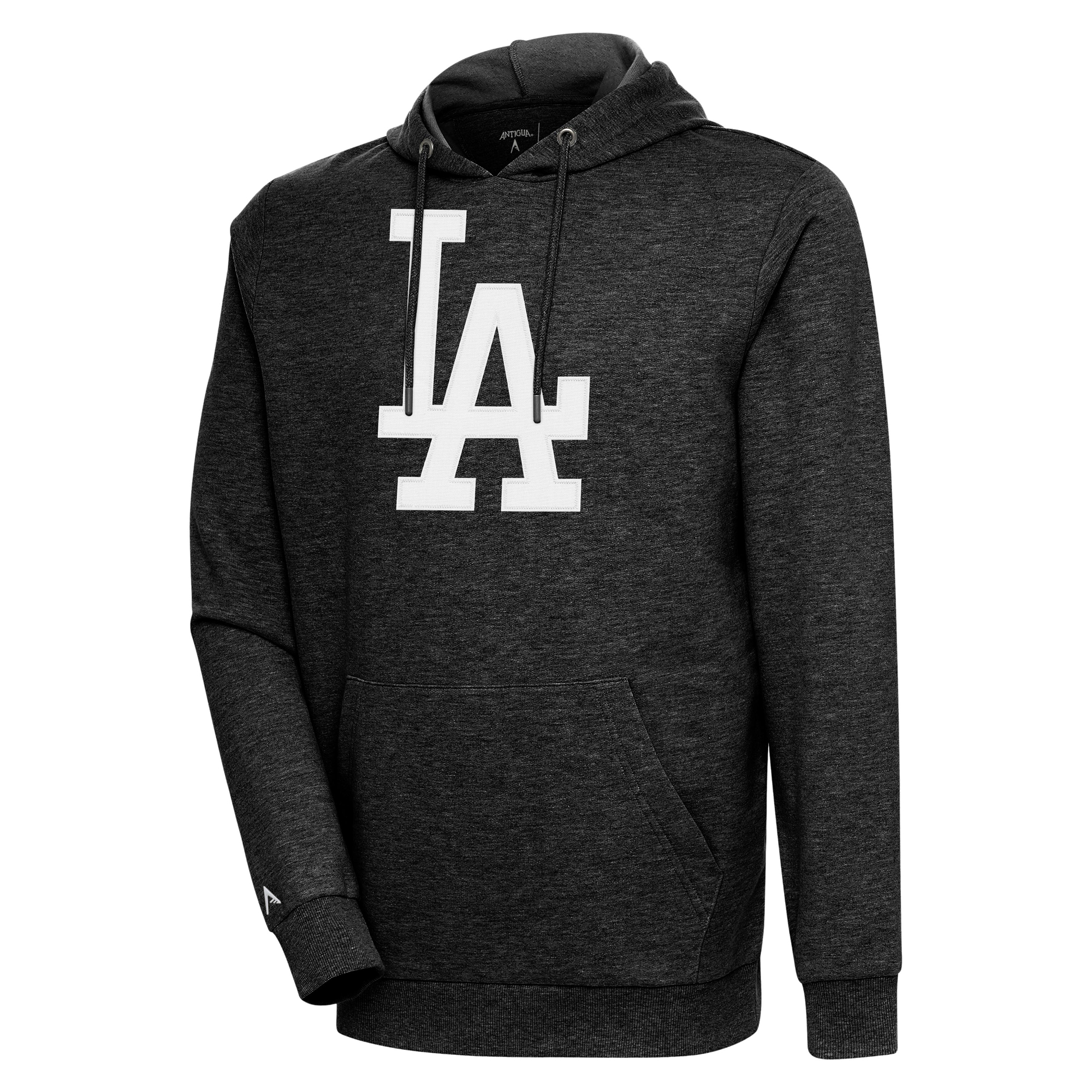 Men’s Antigua Heather Black Los Angeles Dodgers Action Pullover Hoodie