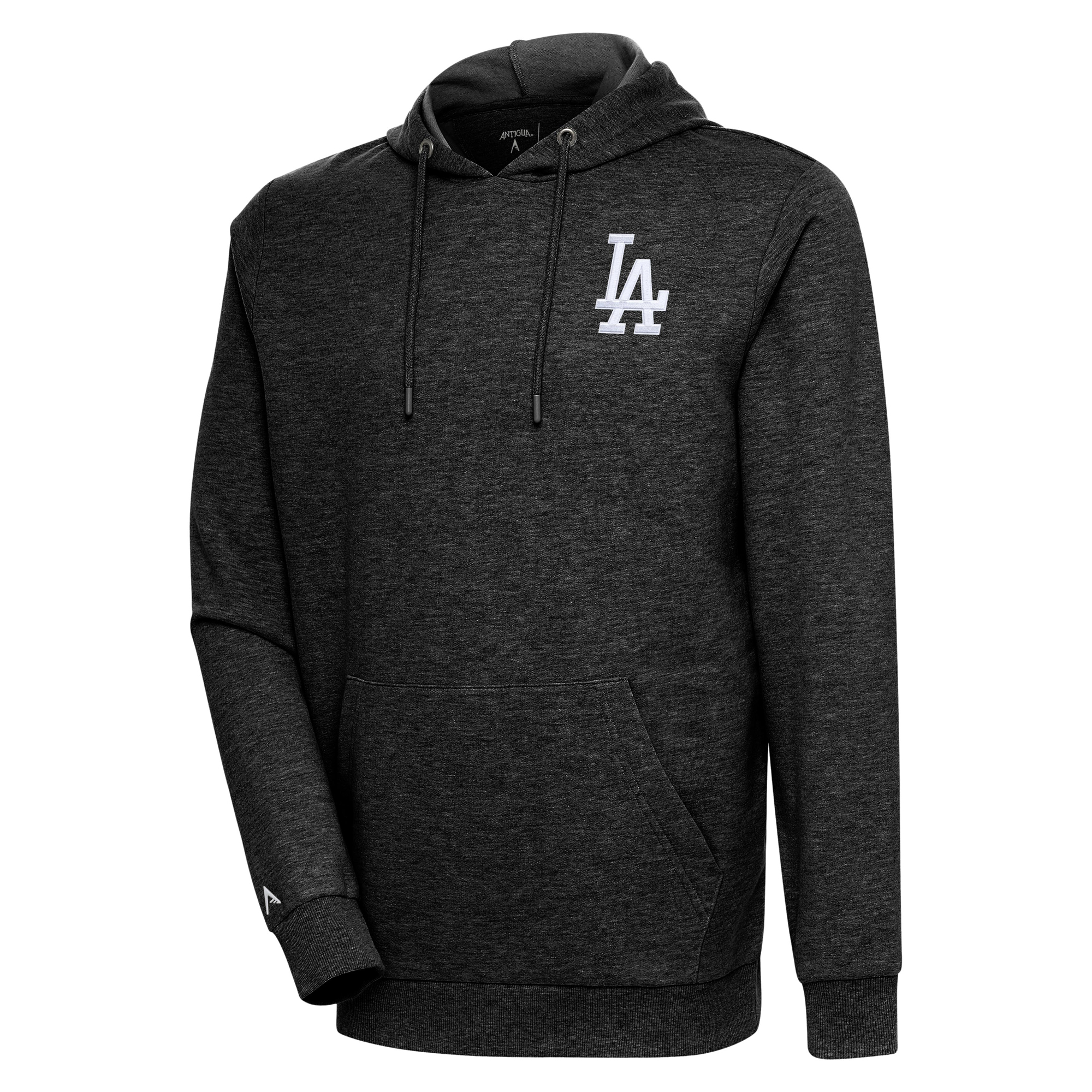 Men’s Antigua Heather Black Los Angeles Dodgers Action Pullover Hoodie