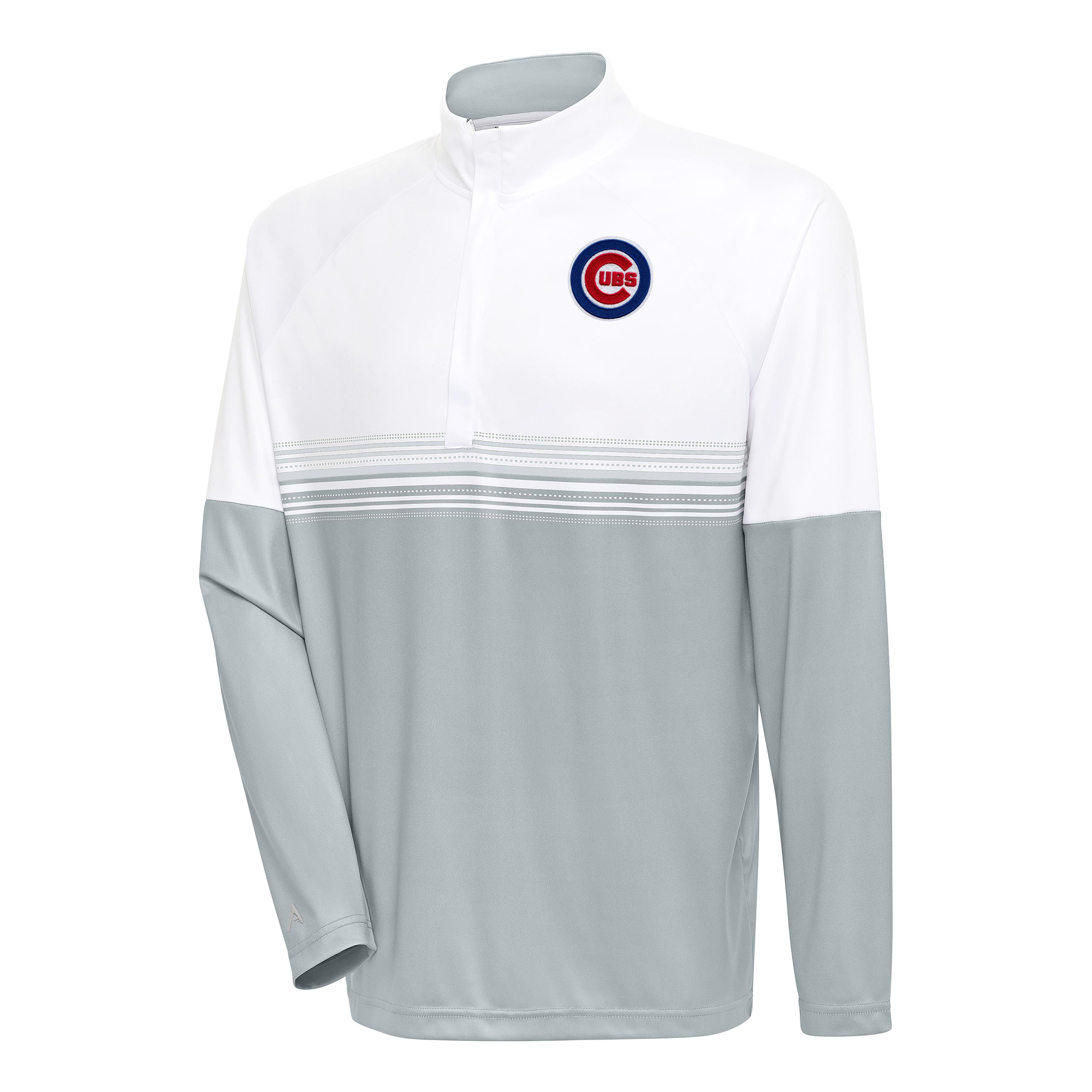 Men’s Antigua White/Gray Chicago Cubs Bender Quarter-Zip Pullover Top