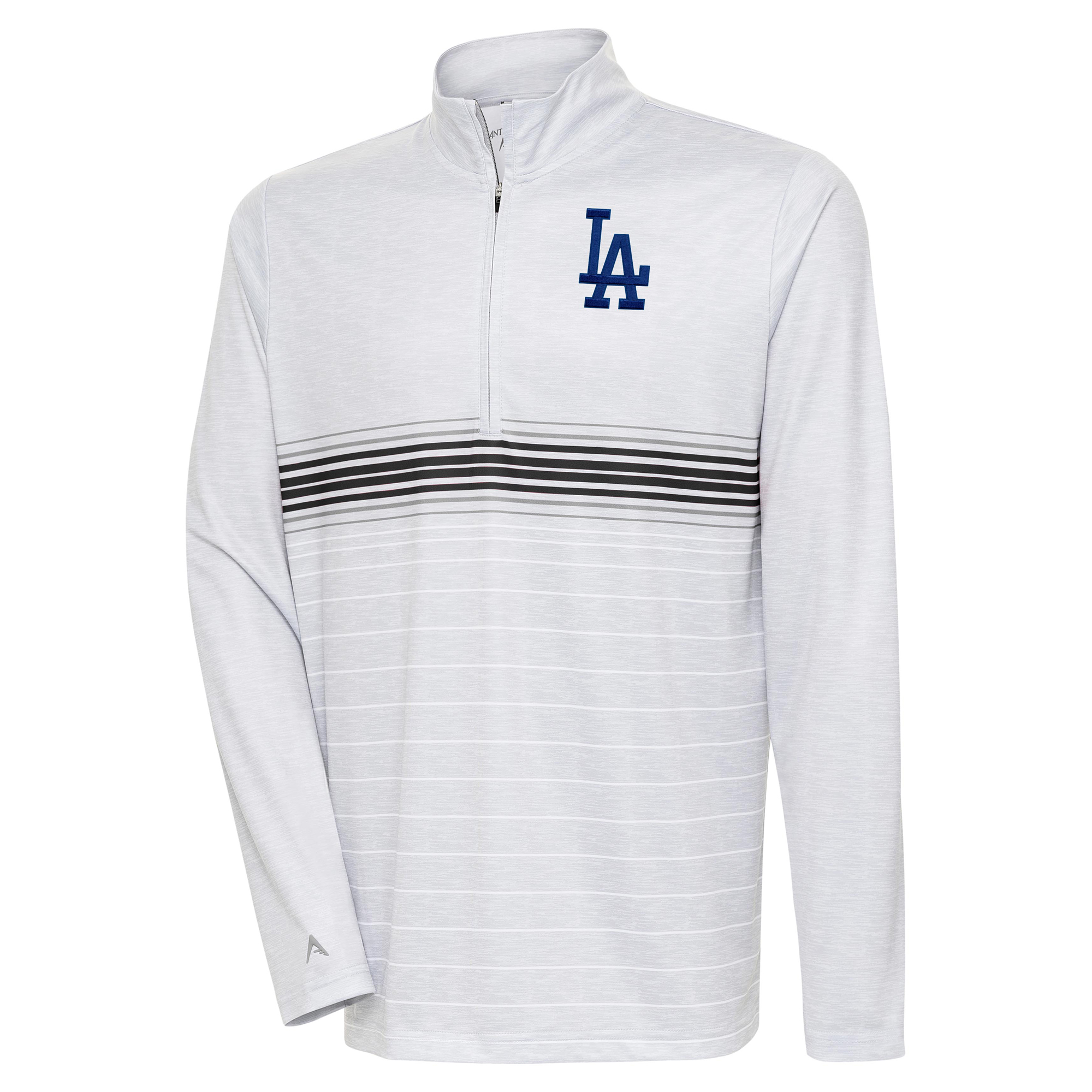 Men’s Antigua Heather Gray/Black Los Angeles Dodgers Bullseye Quarter-Zip Pullover Top