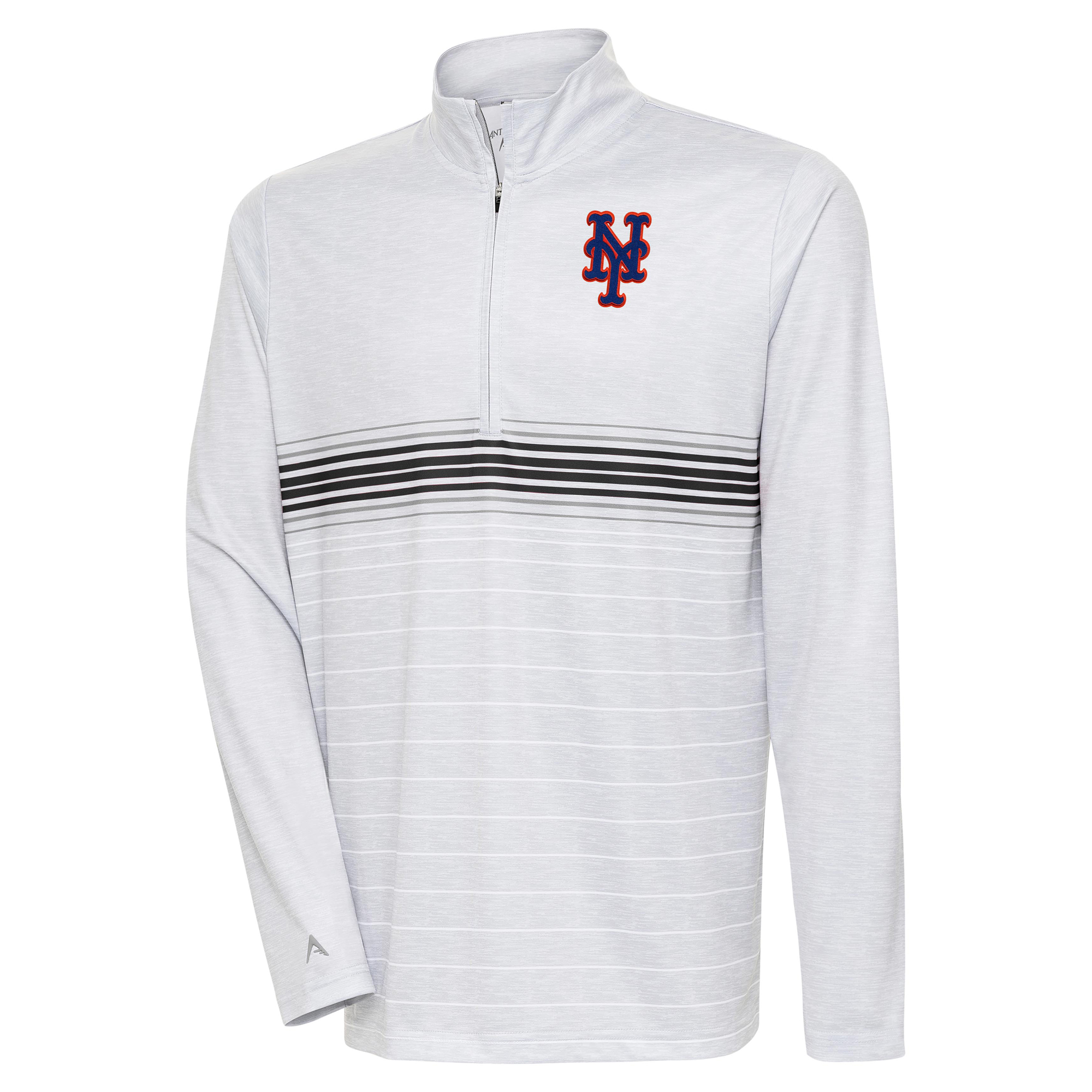 Men’s Antigua Heather Gray/Black New York Mets Bullseye Quarter-Zip Pullover Top