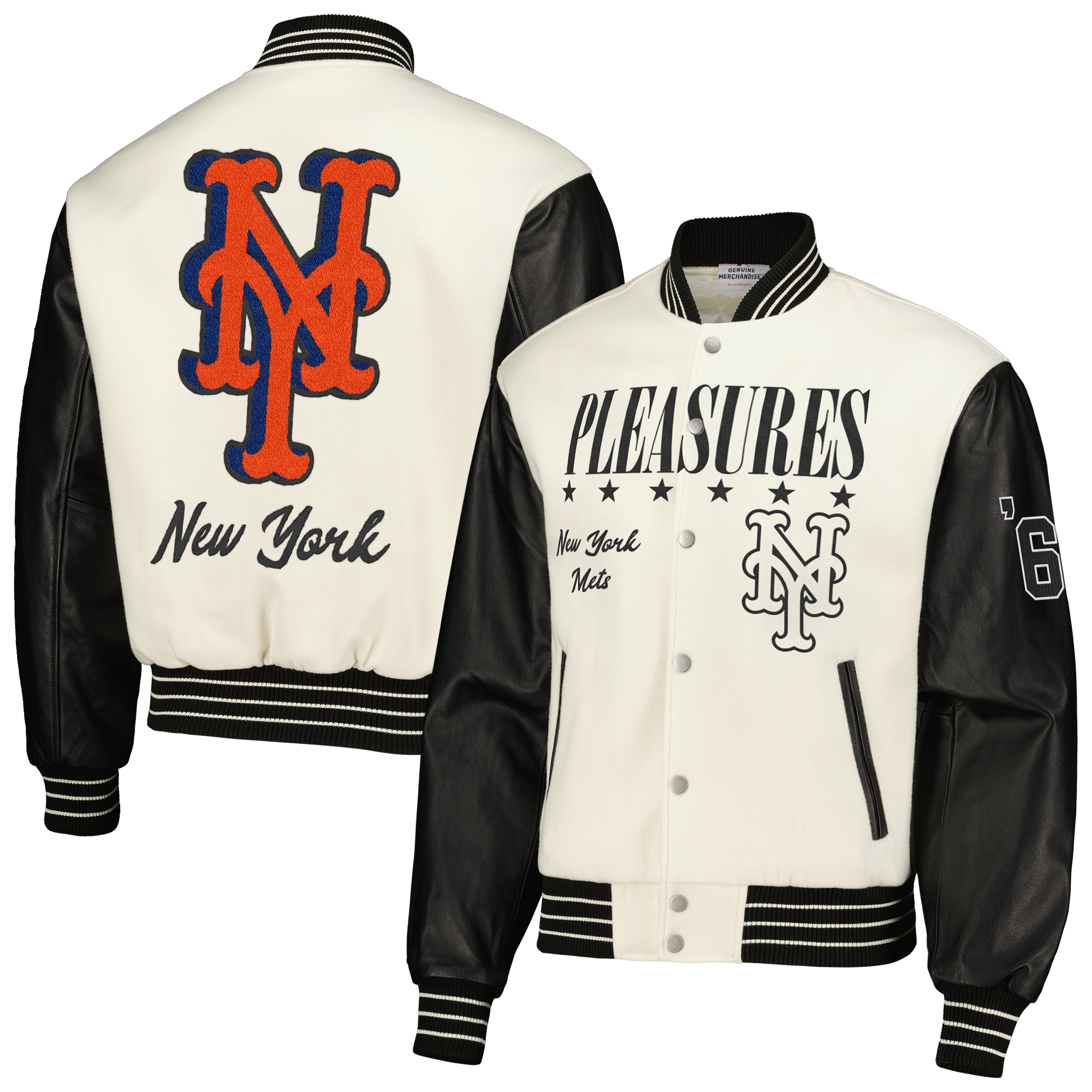 Men’s PLEASURES White New York Mets Full-Snap Varsity Jacket