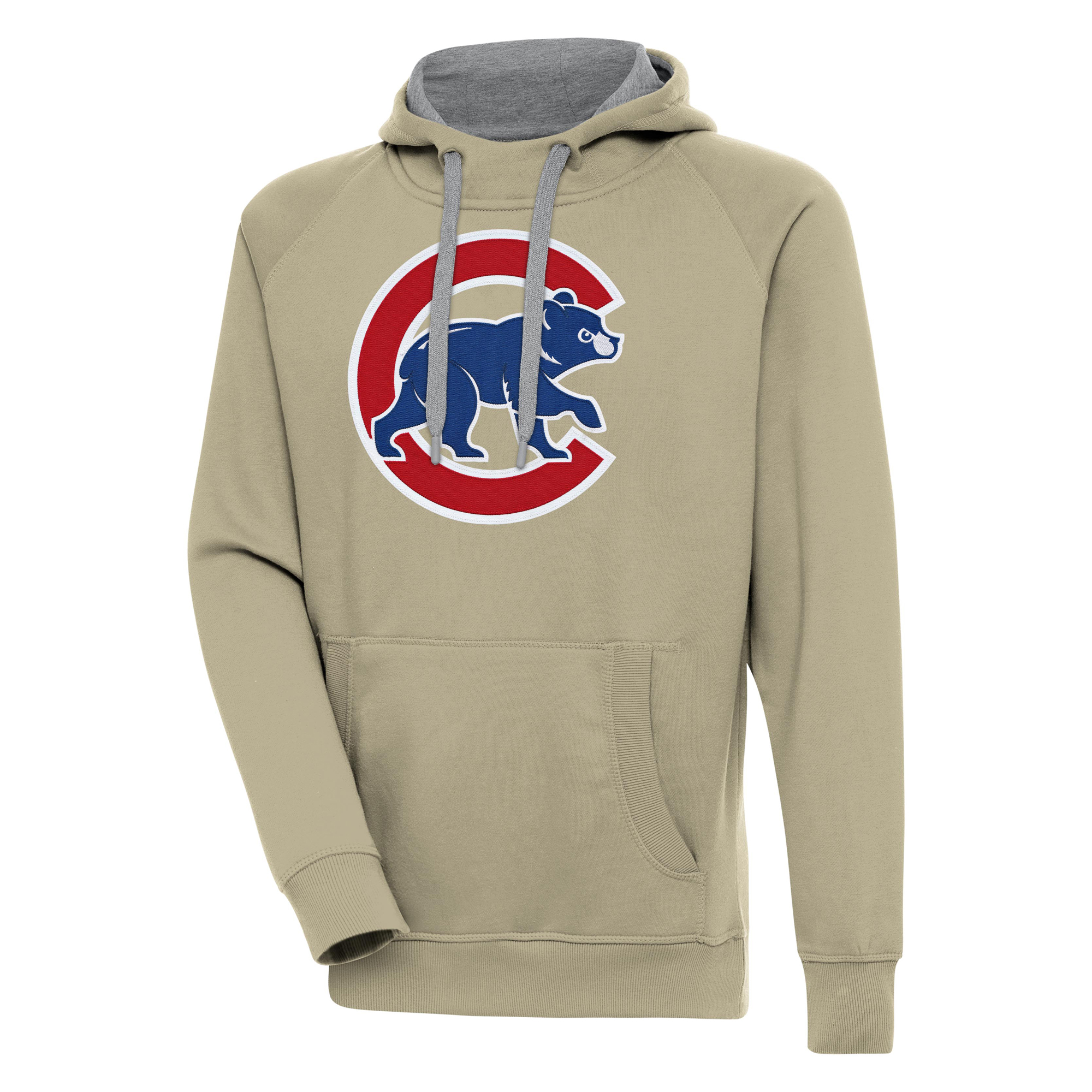 Men’s Antigua Khaki Chicago Cubs Victory Pullover Hoodie