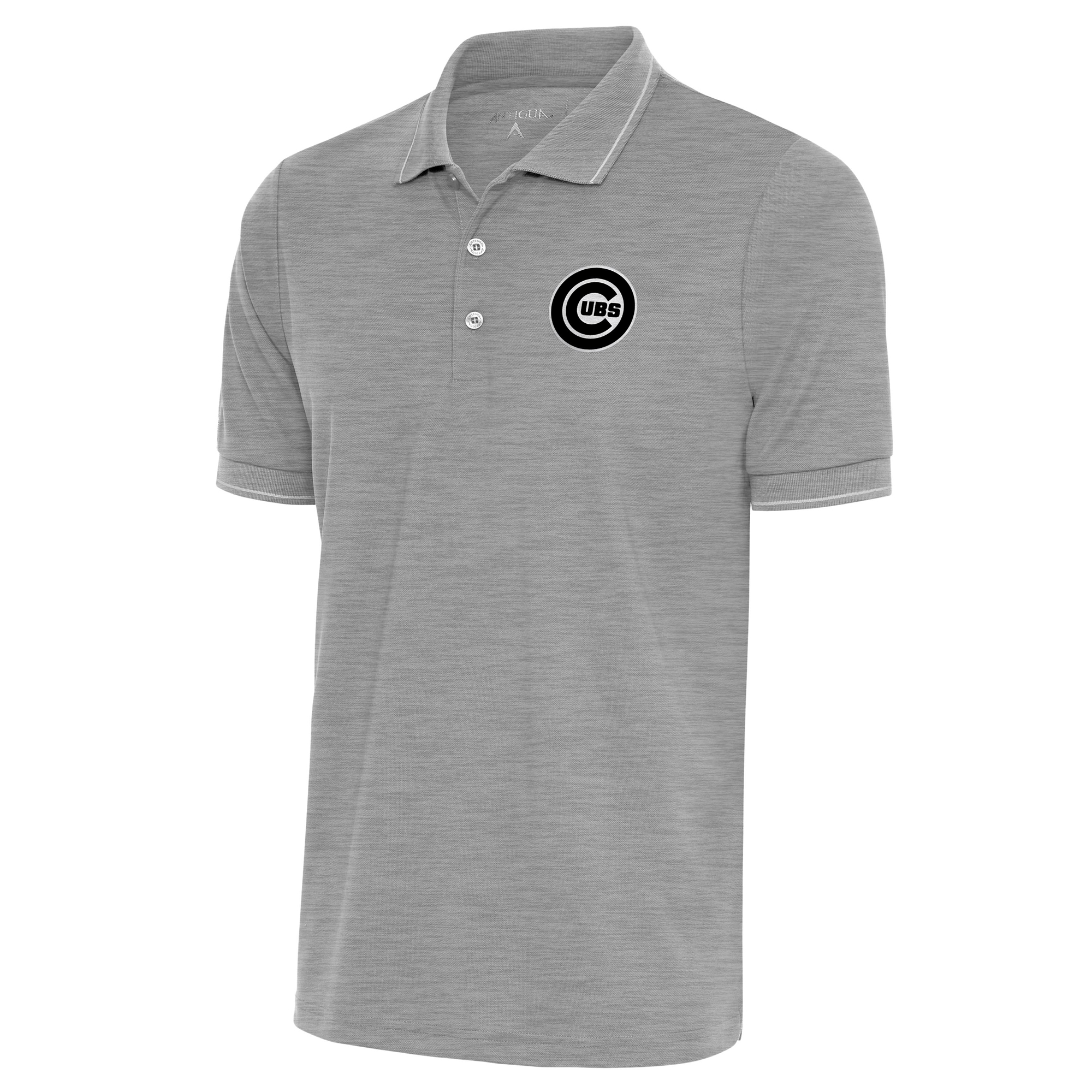 Men’s Antigua Heather Gray Chicago Cubs Metallic Affluent Polo