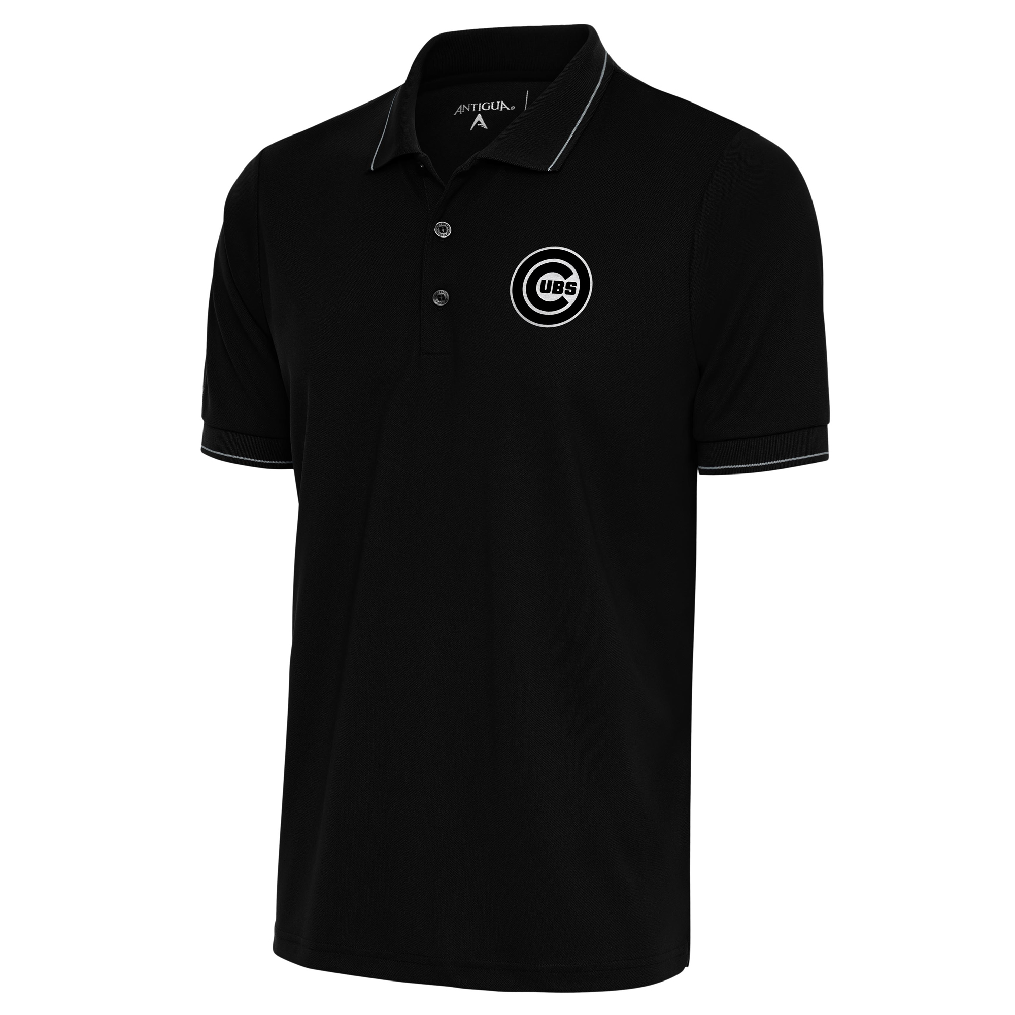 Men’s Antigua Black Chicago Cubs Metallic Affluent Polo