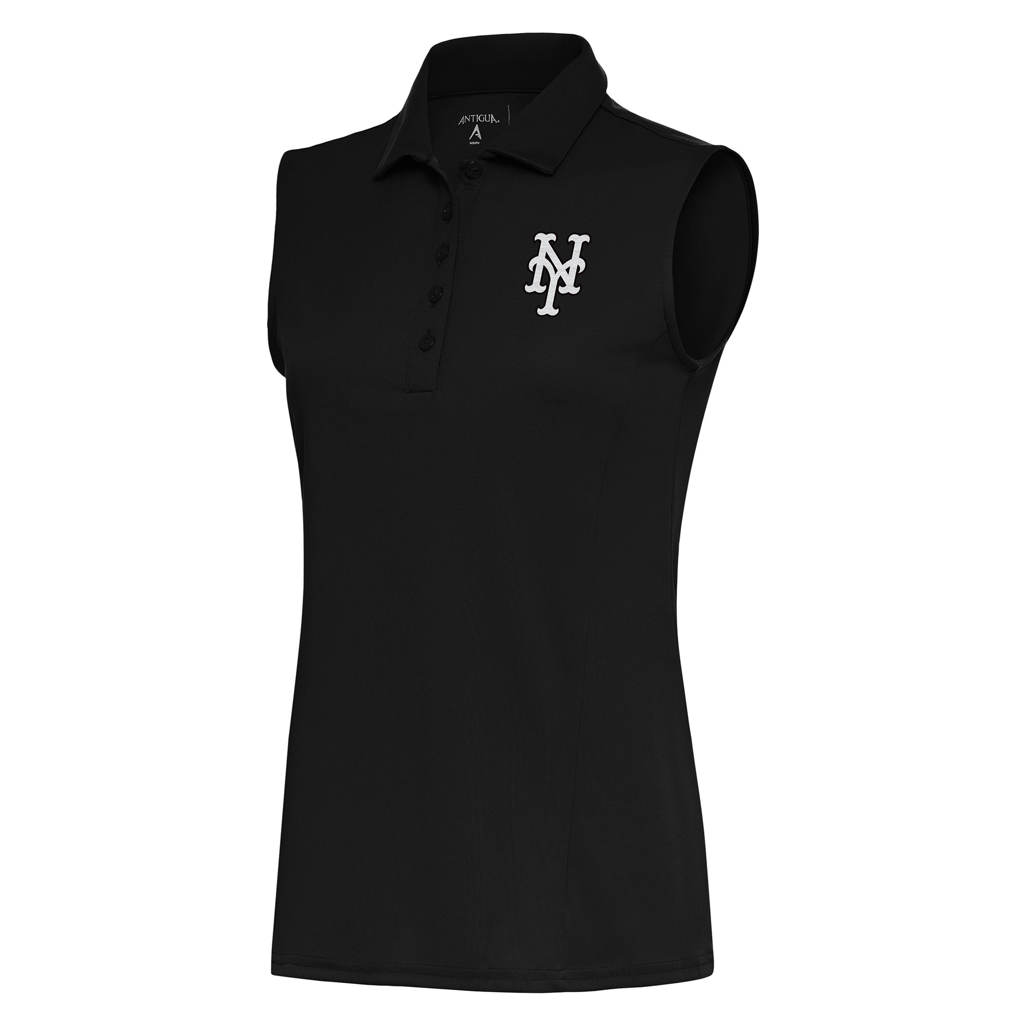 Women’s Antigua  Black New York Mets Brushed Metallic Sleeveless Tribute Polo