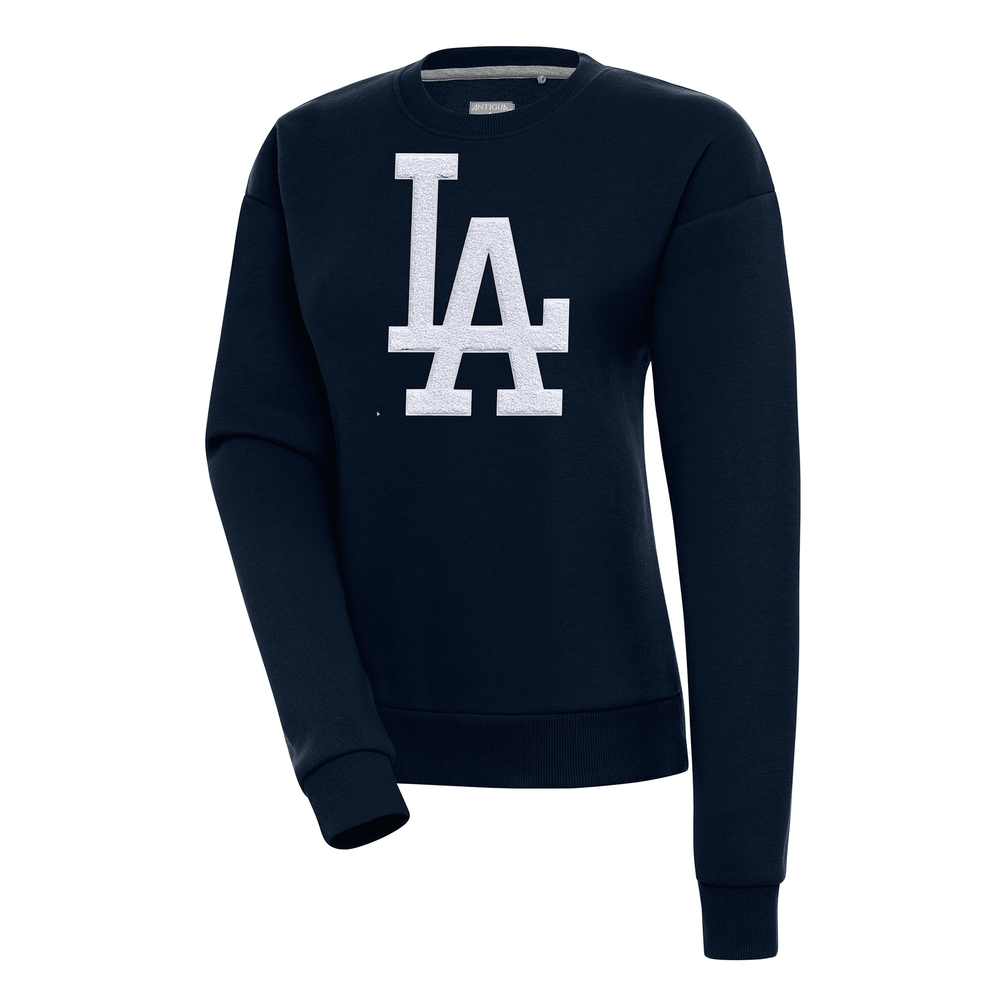 Women’s Antigua Navy Los Angeles Dodgers Victory Chenille Pullover Sweatshirt
