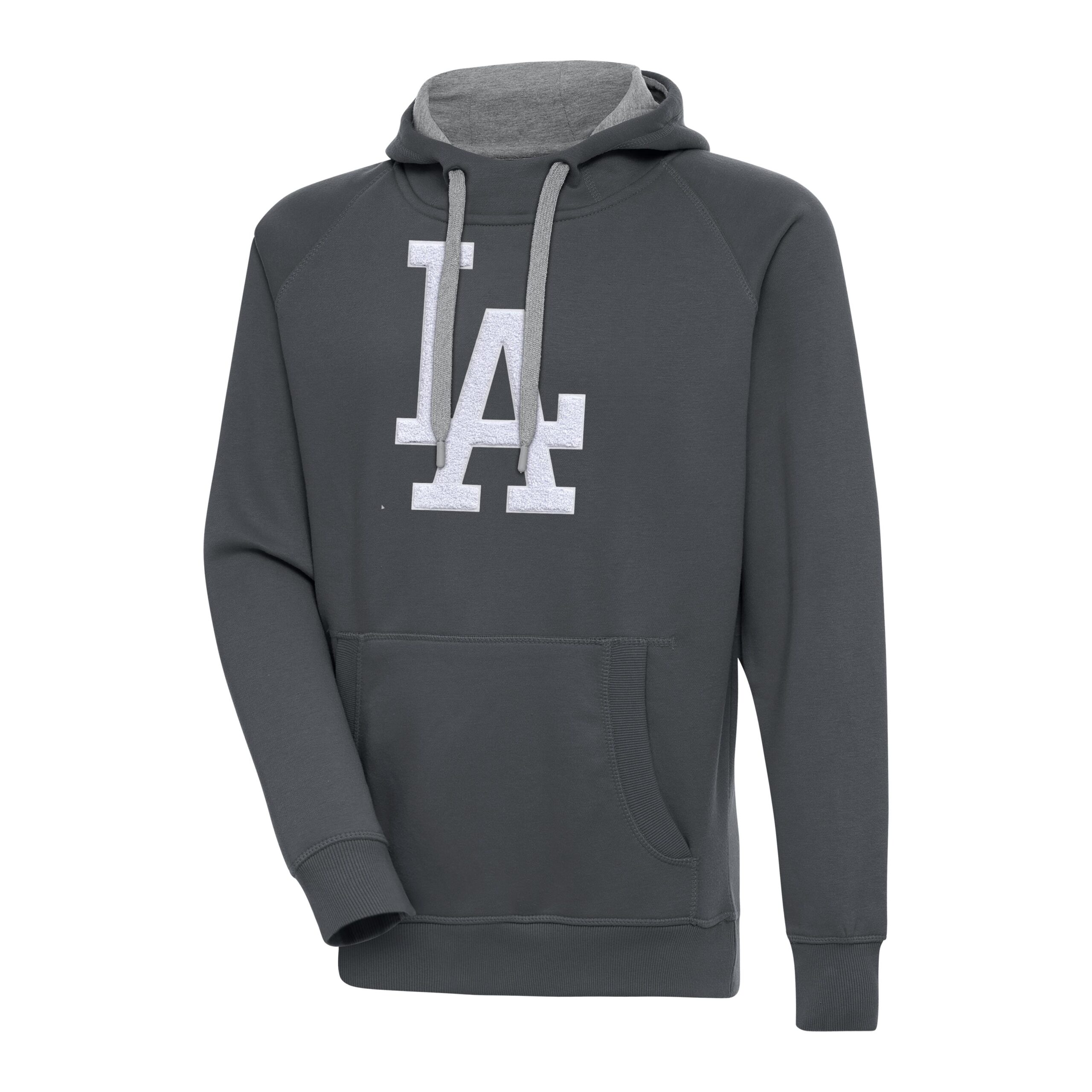 Men’s Antigua Charcoal Los Angeles Dodgers Victory Chenille Pullover Hoodie