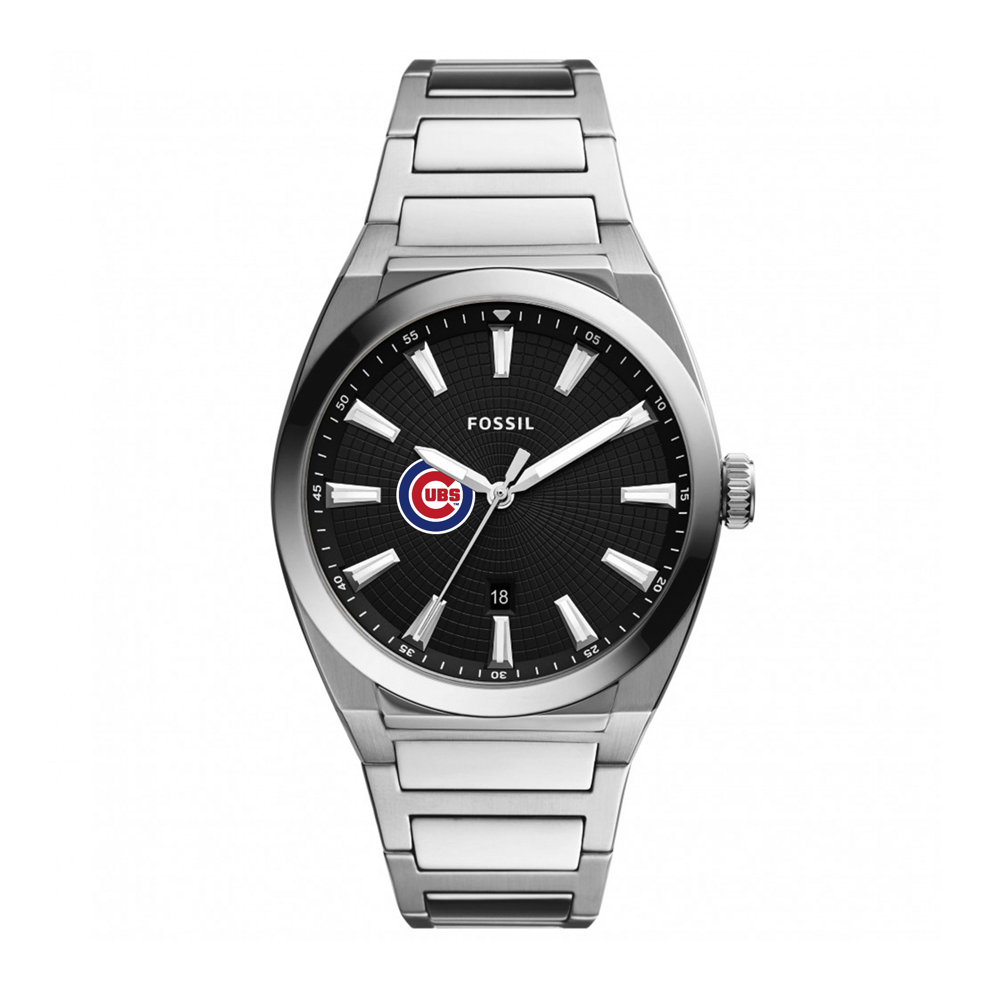 Men’s Fossil Black Chicago Cubs Everett Stainless Steel Watch