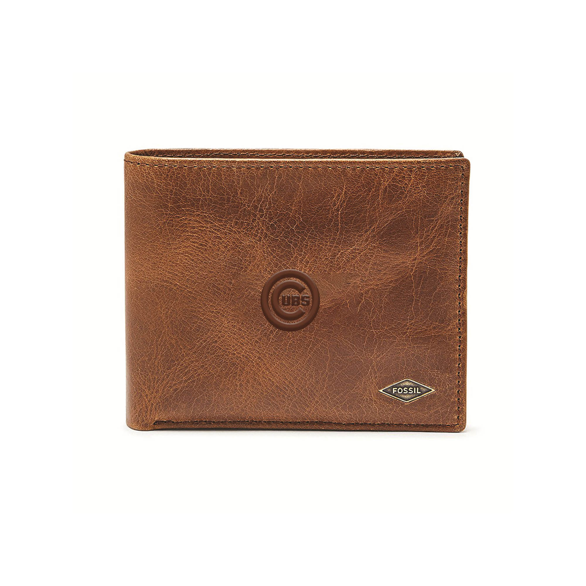 Fossil Brown Chicago Cubs Ryan RFID Passcase Wallet