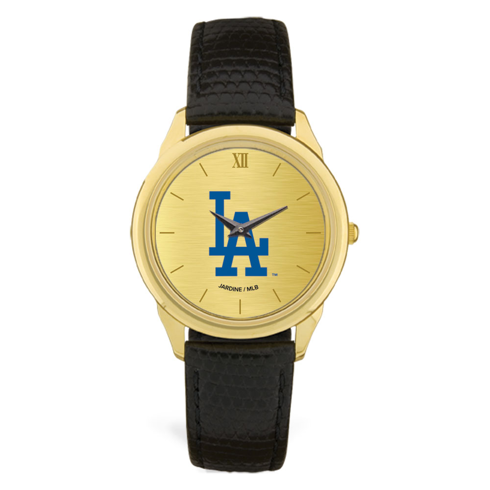 Men’s Black Los Angeles Dodgers Gold Dial Leather Wristwatch