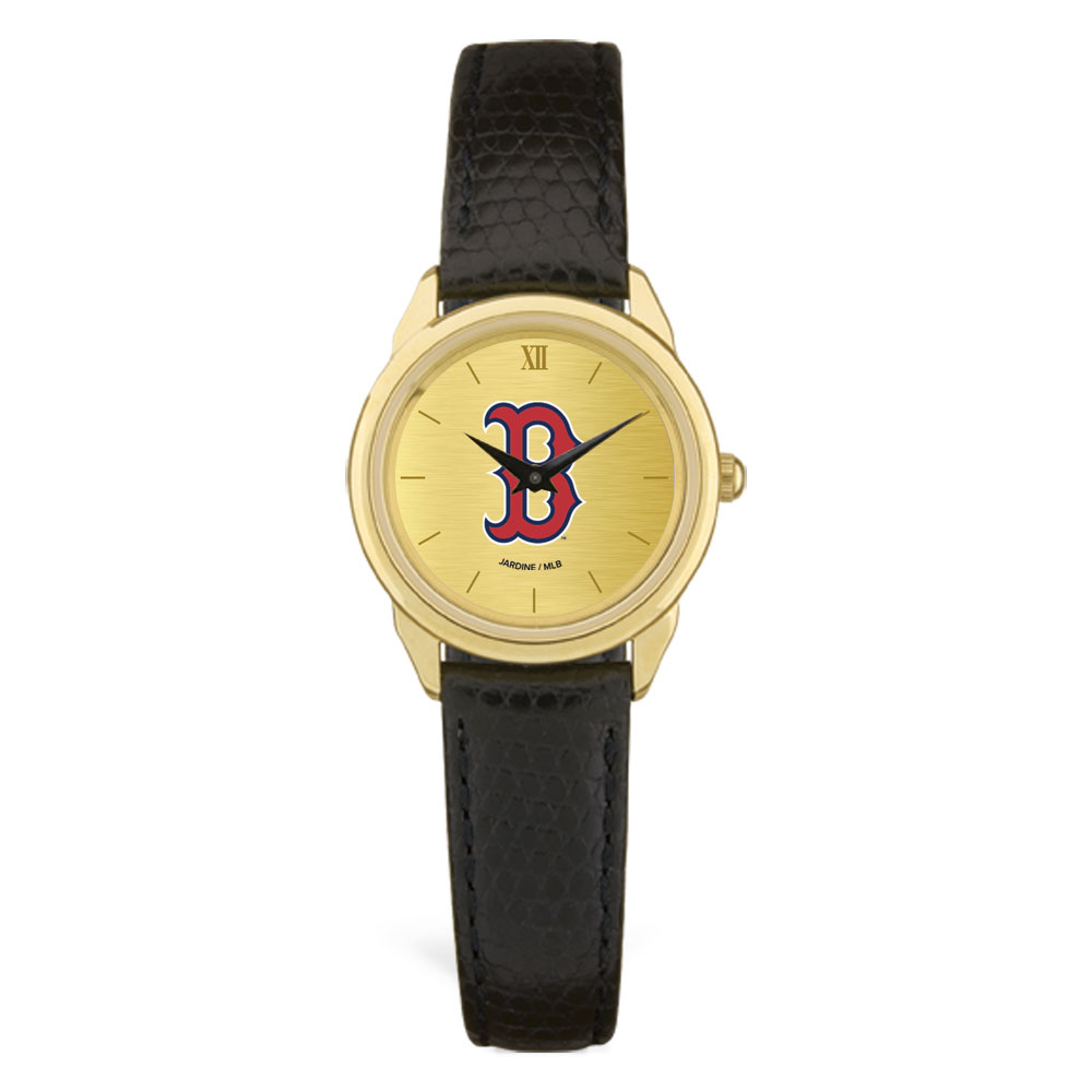 Women’s Black Boston Red Sox Gold Dial Leather Wristwatch