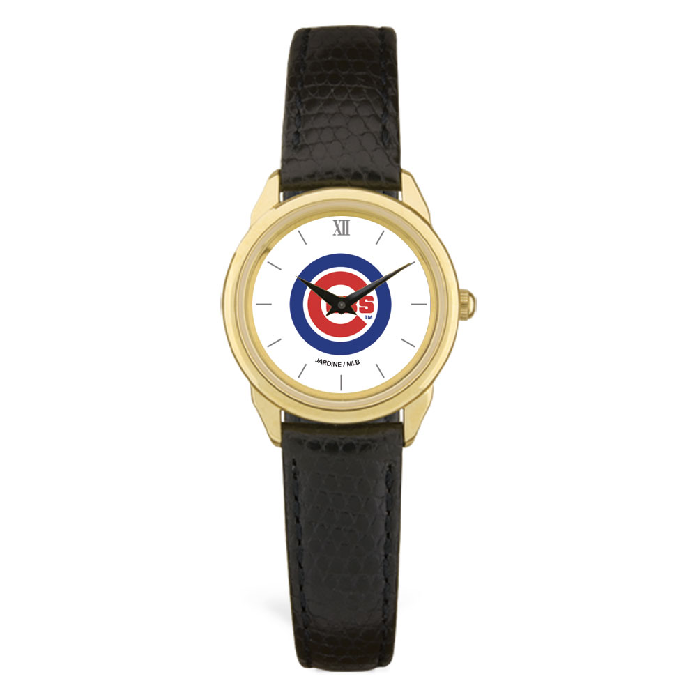 Women’s Black Chicago Cubs White Dial Leather Wristwatch