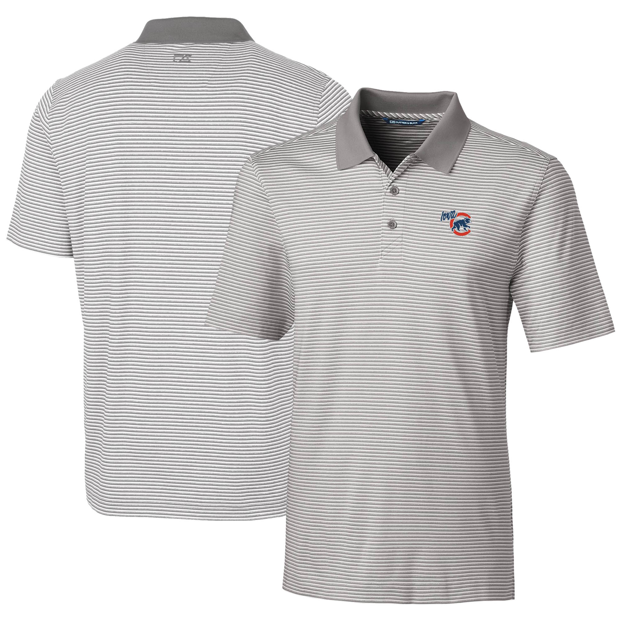 Men’s Cutter & Buck Gray Iowa Cubs Forge Tonal Stripe Stretch Polo