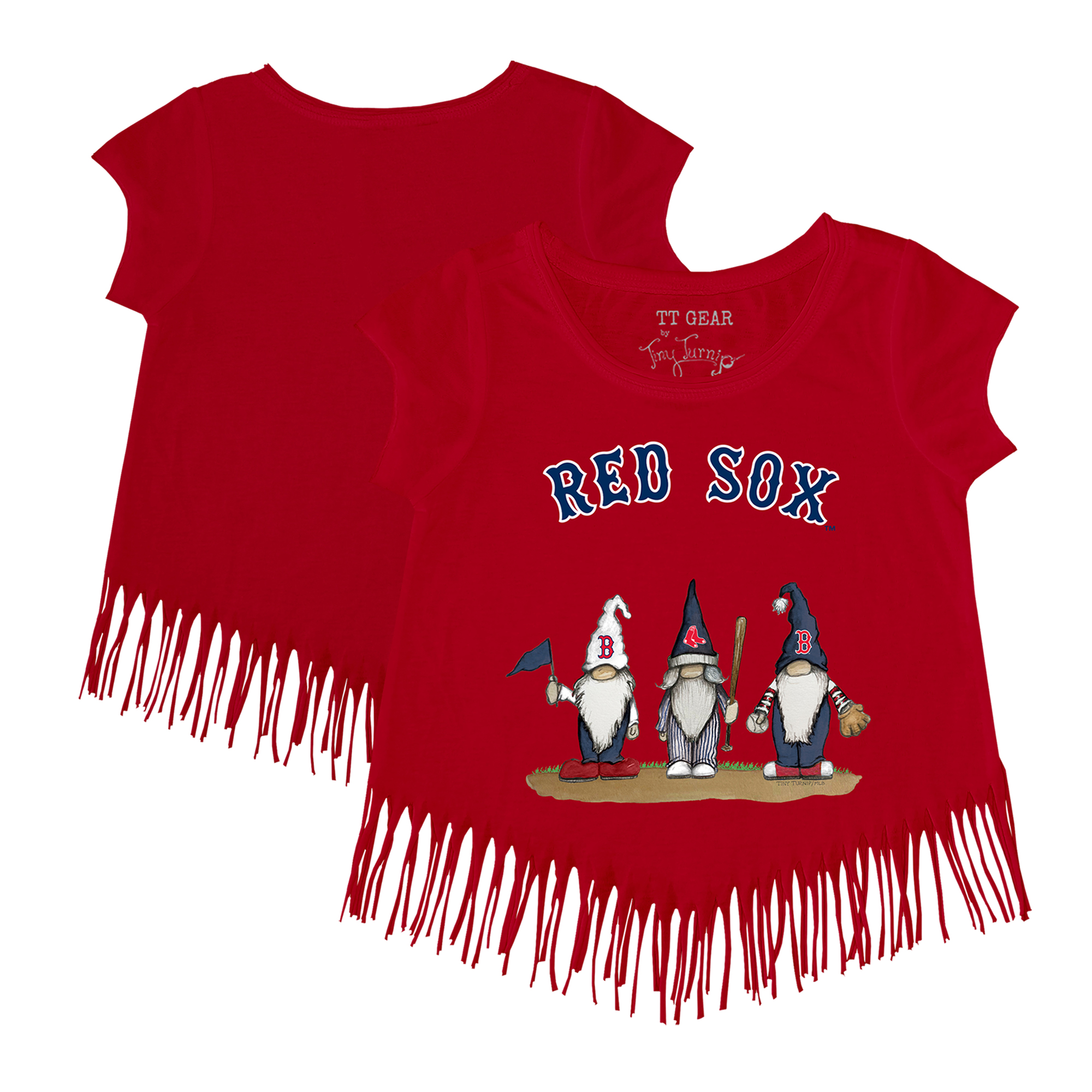 Girls Toddler Tiny Turnip Red Boston Red Sox Gnomes Fringe T-Shirt