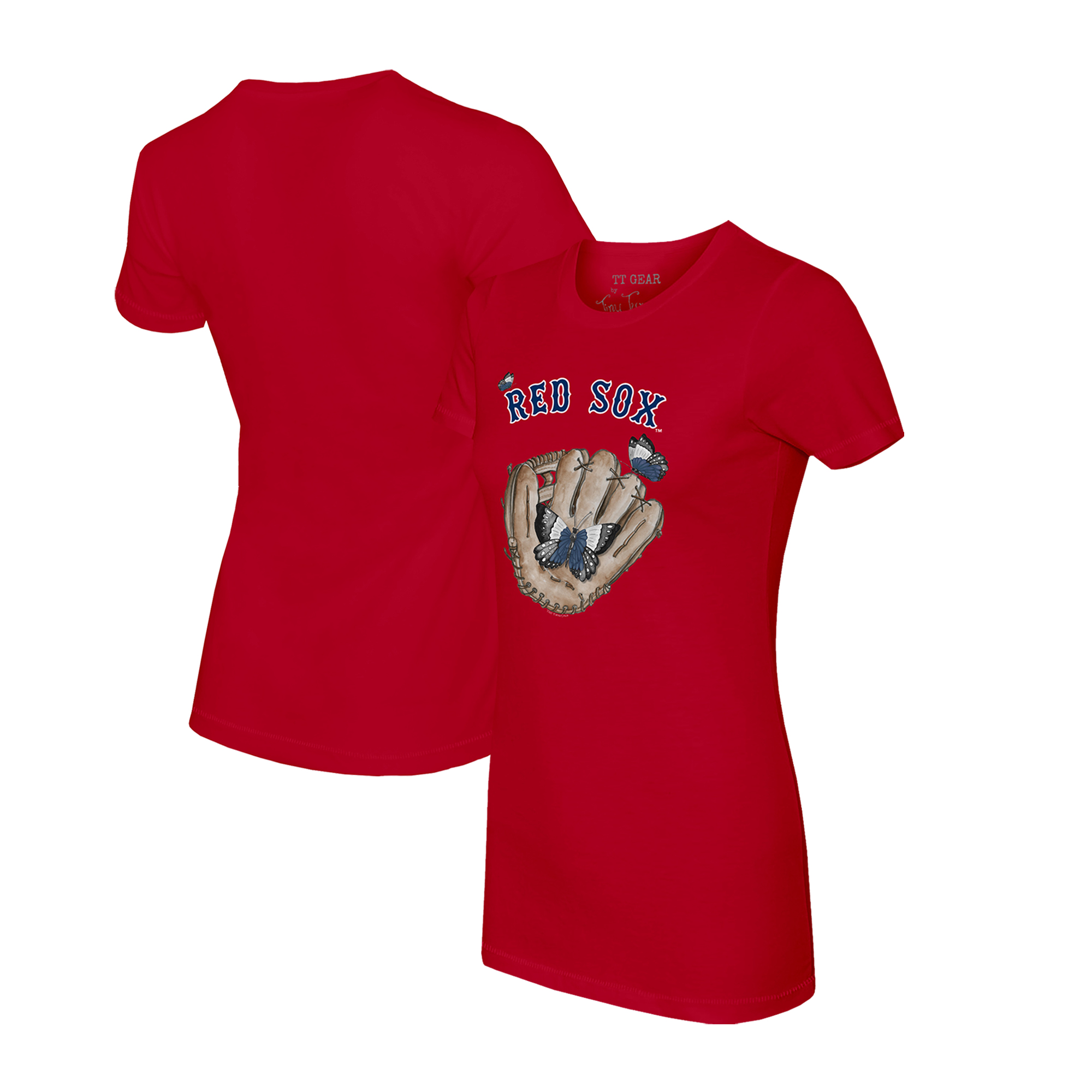Women’s Tiny Turnip Red Boston Red Sox Butterfly Glove T-Shirt